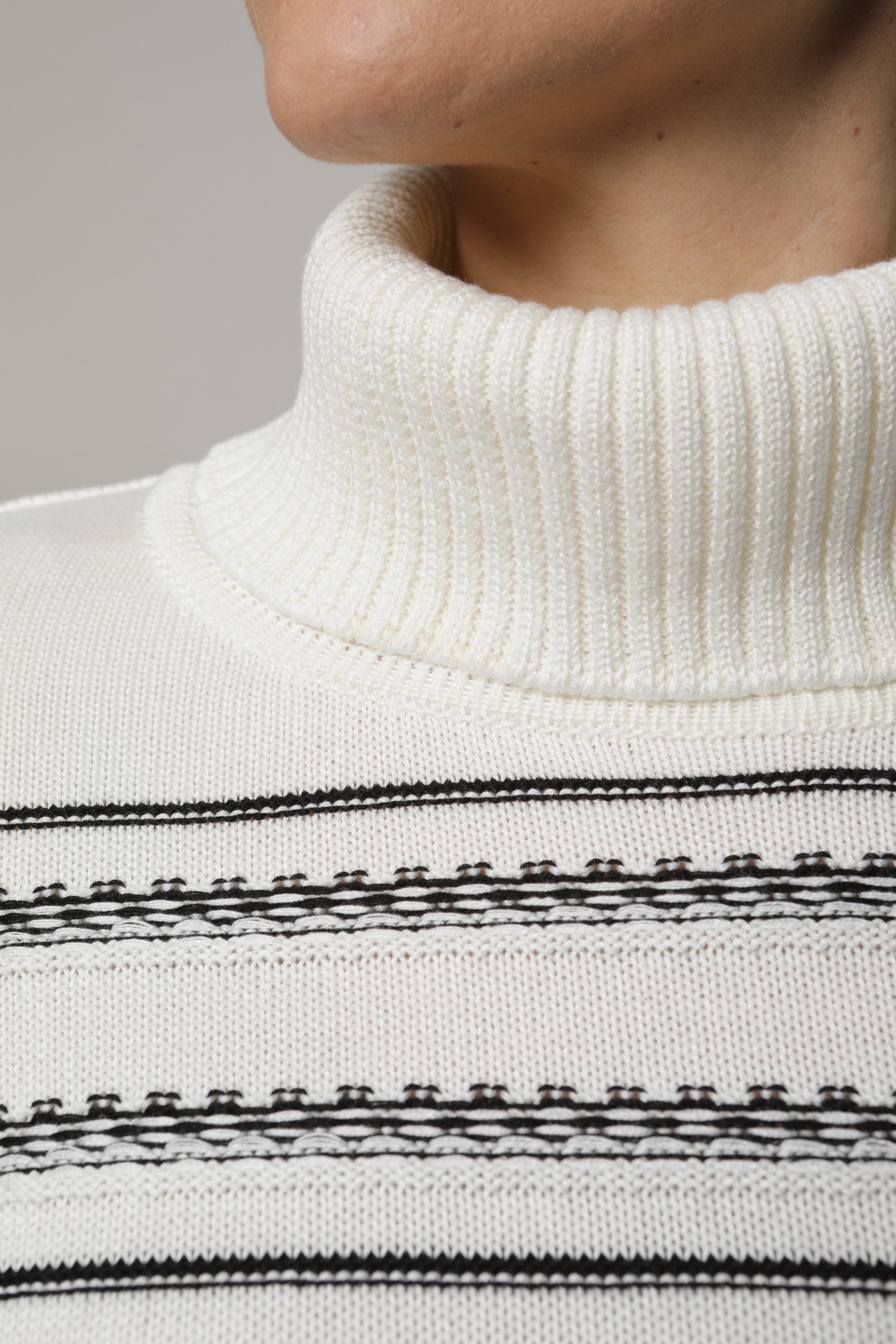 Ecru Striped Roll Neck - 11071