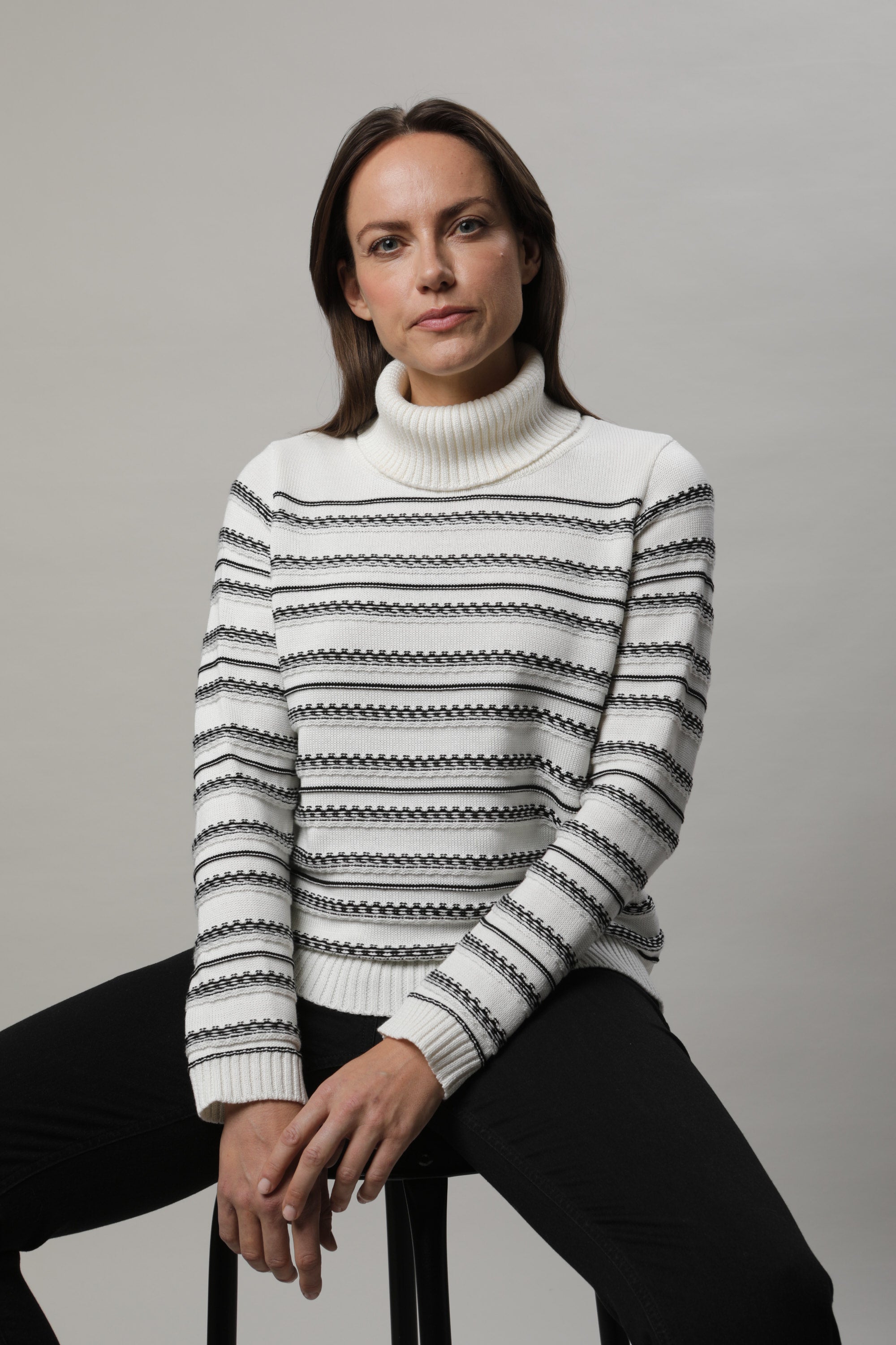 Ecru Striped Roll Neck - 11071