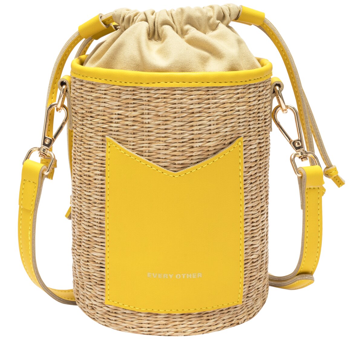 Yellow & Raffia Drawstring Bag 12022