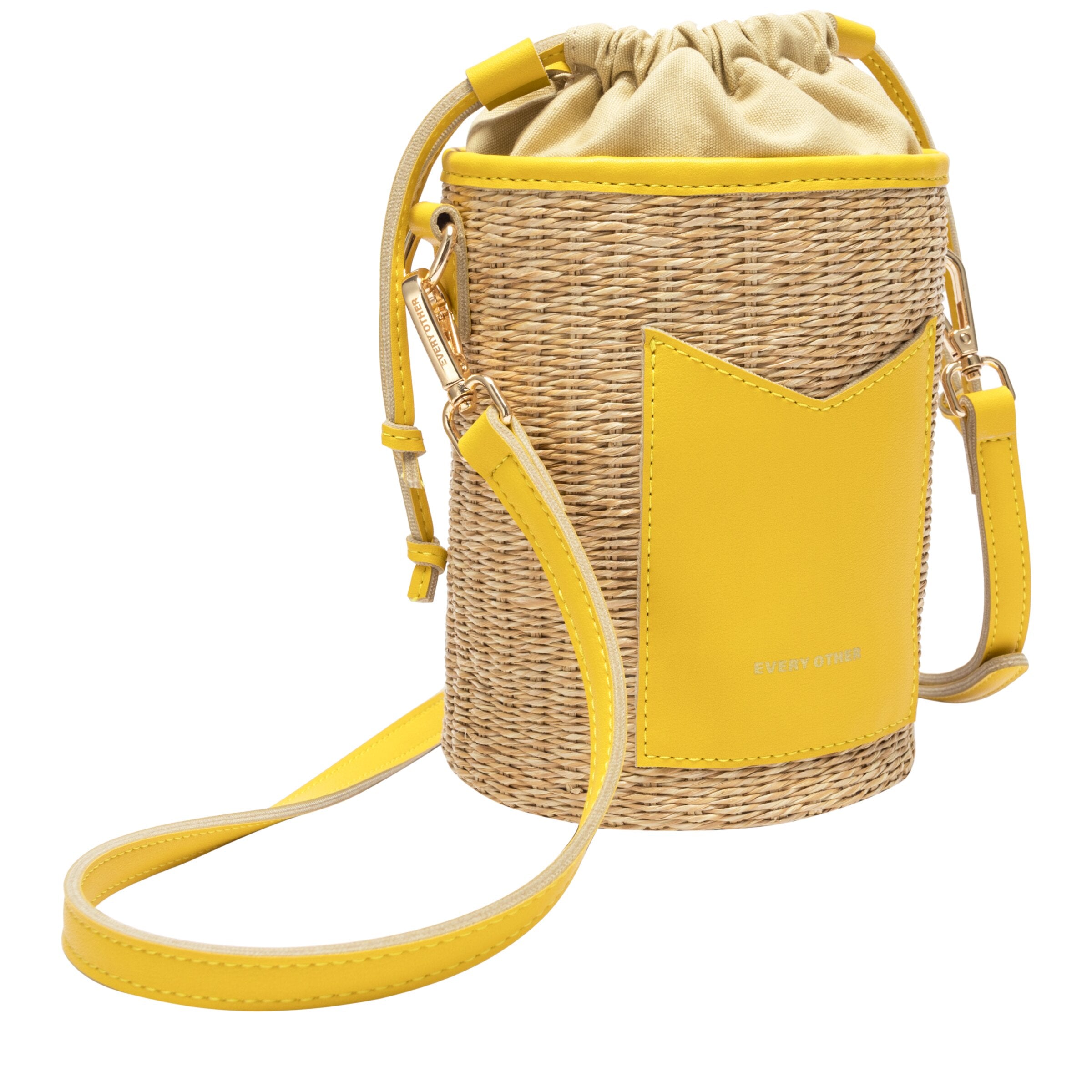 Yellow & Raffia Drawstring Bag 12022