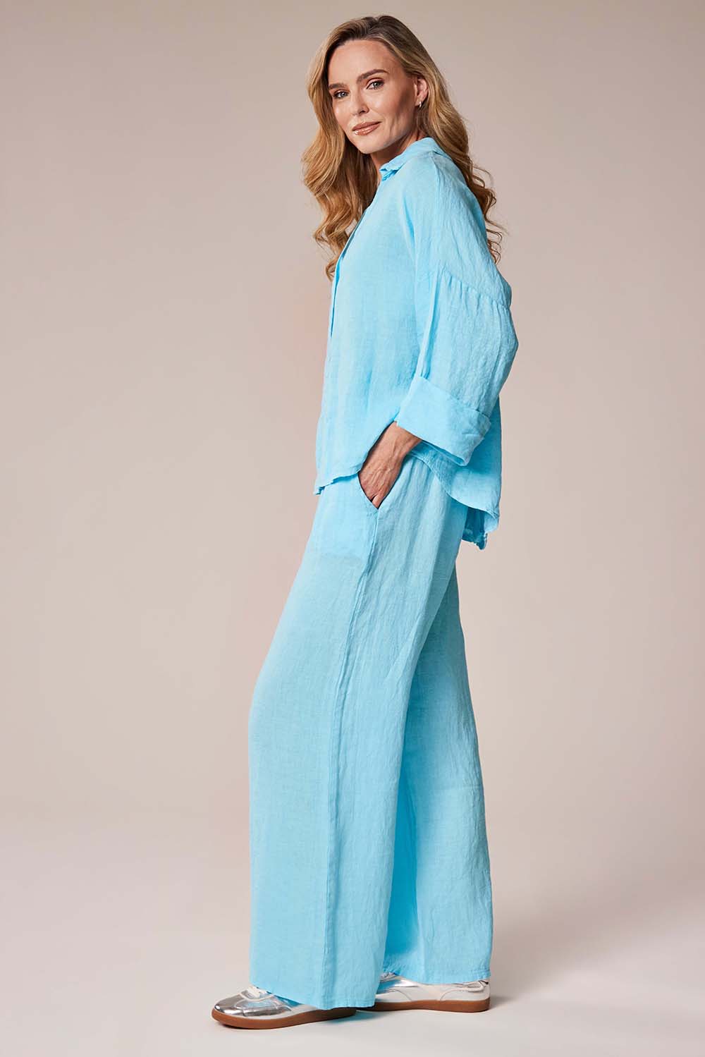 Turquoise Linen Pants - 10375L