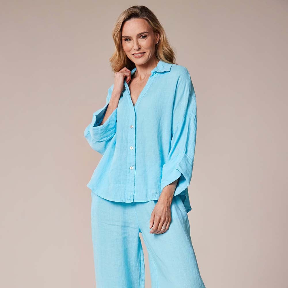 Turquoise Linen Shirt - 12544