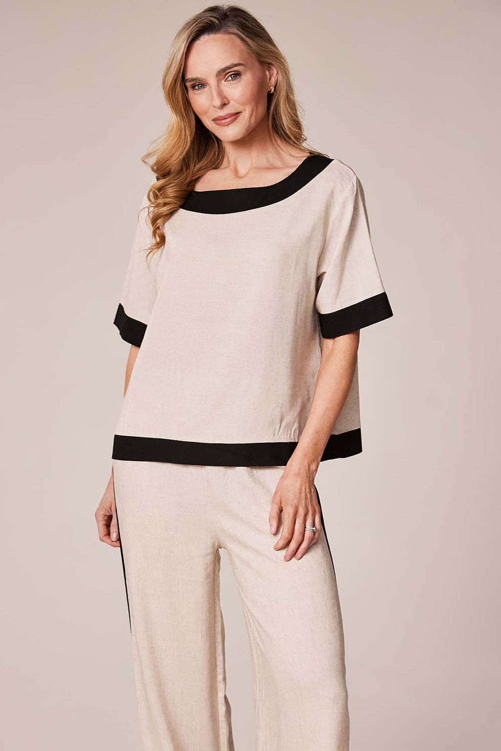 Beige & Black Trim Top - 12657