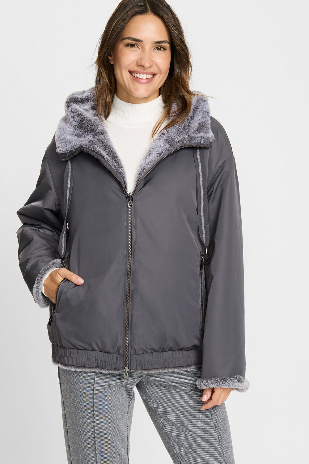 Misty Grey Faux Fur Jacket - 15101437
