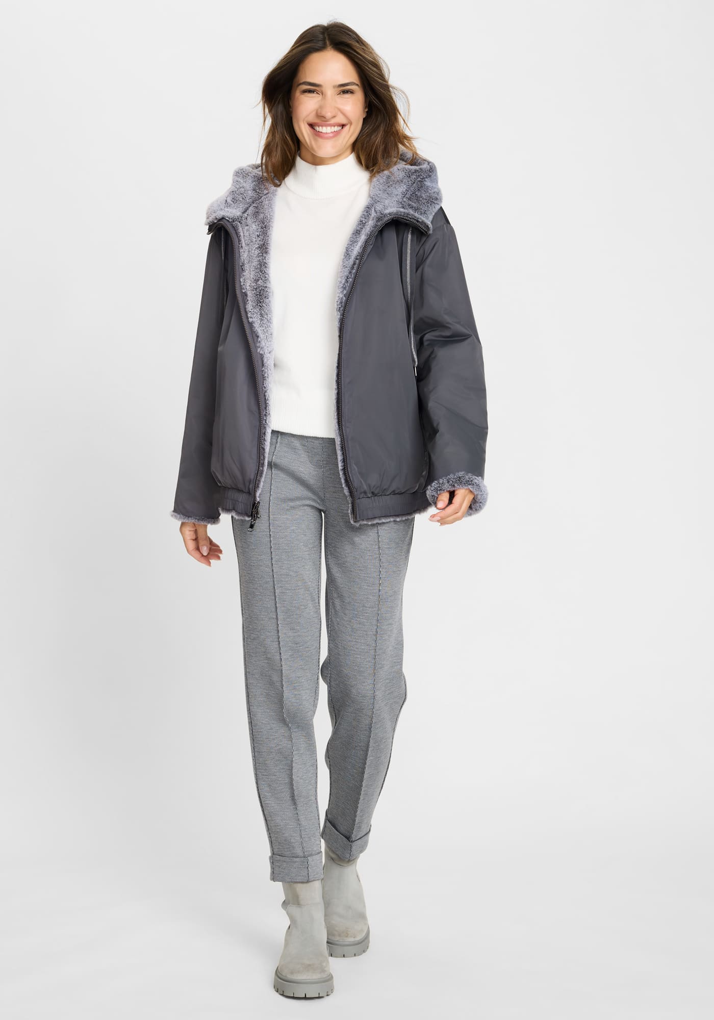 Misty Grey Faux Fur Jacket - 15101437