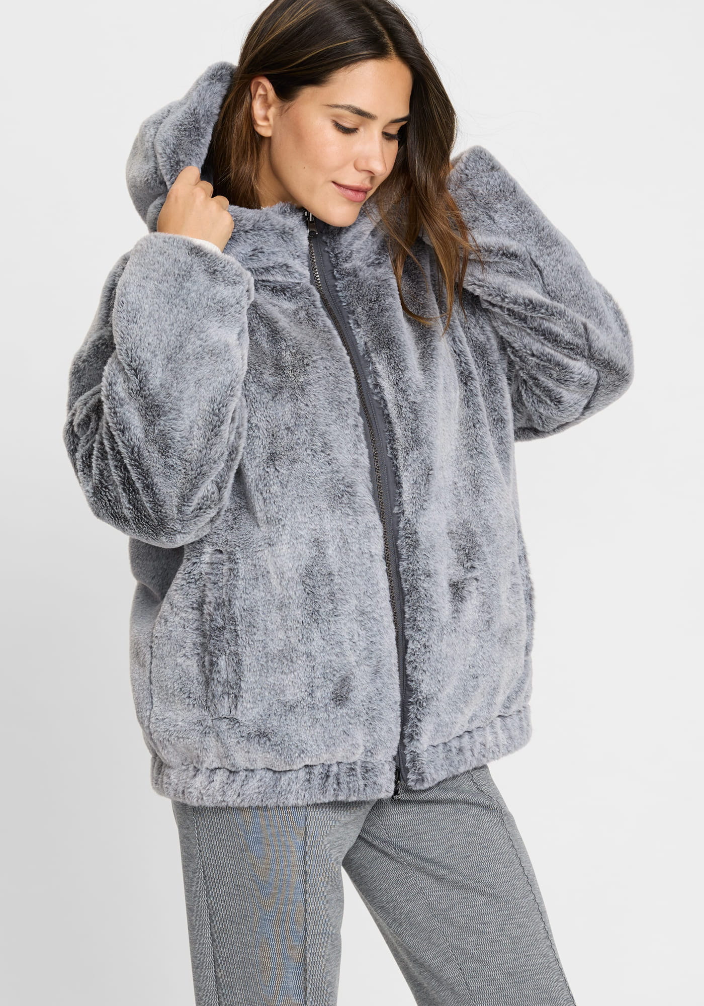 Misty Grey Faux Fur Jacket - 15101437