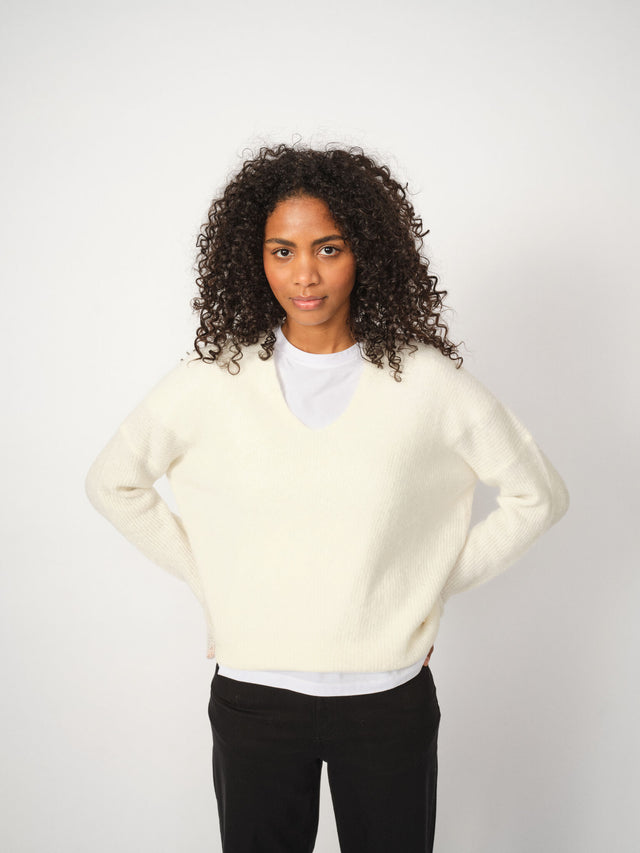 Ecru Thora V-Neck Knit - 153900