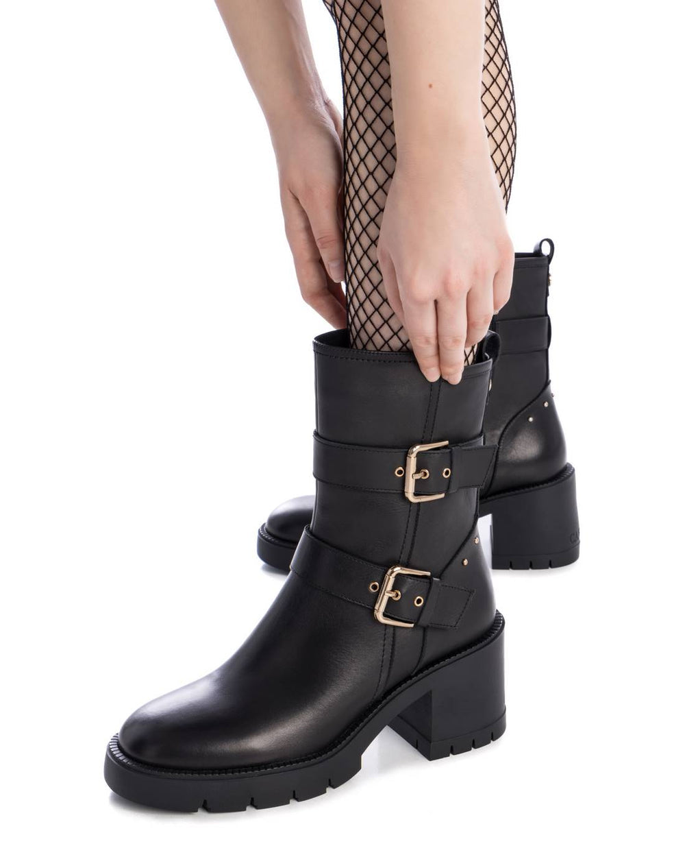 Black Leather Buckle Boot 16189601