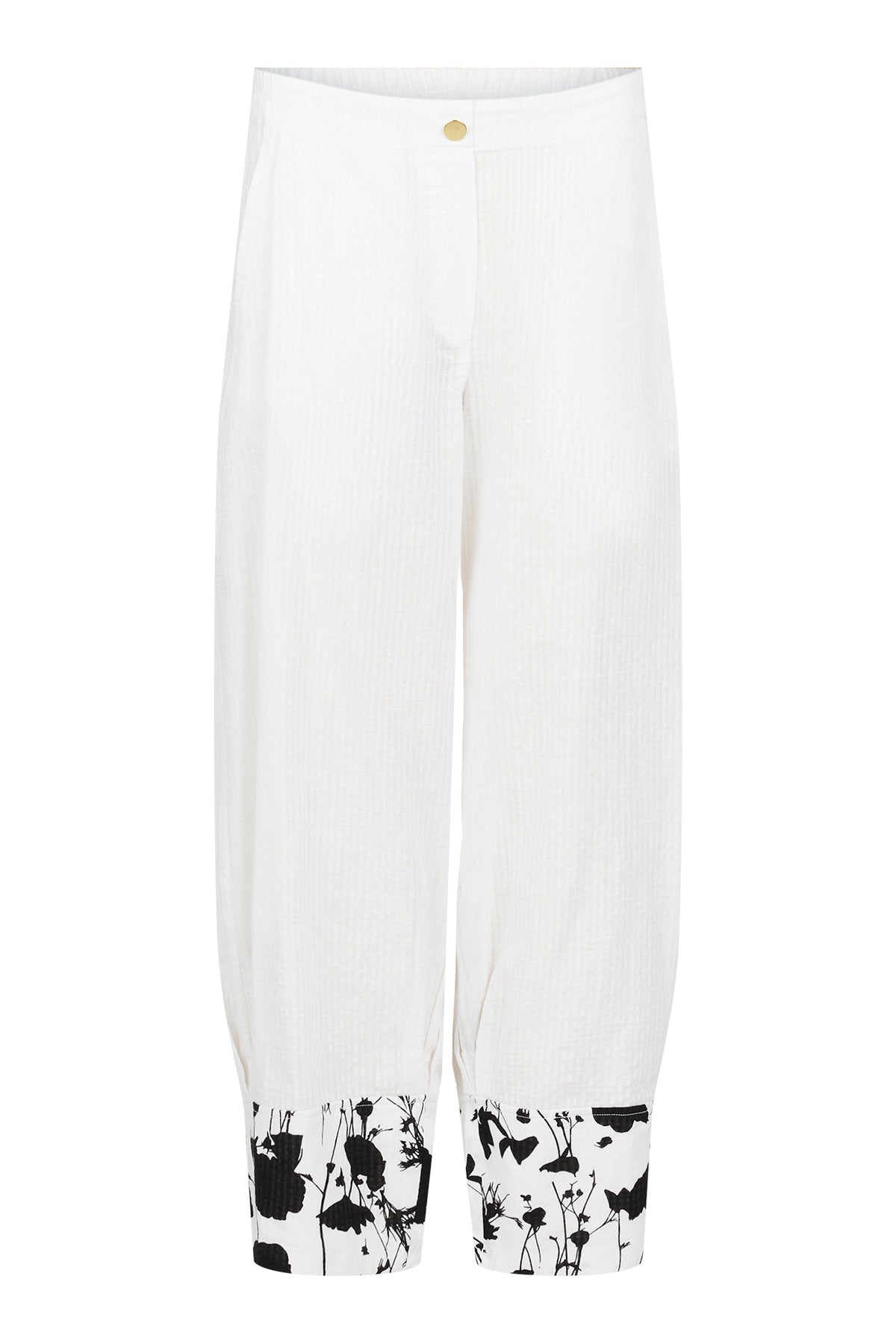 White & Black Print Trousers - 81465