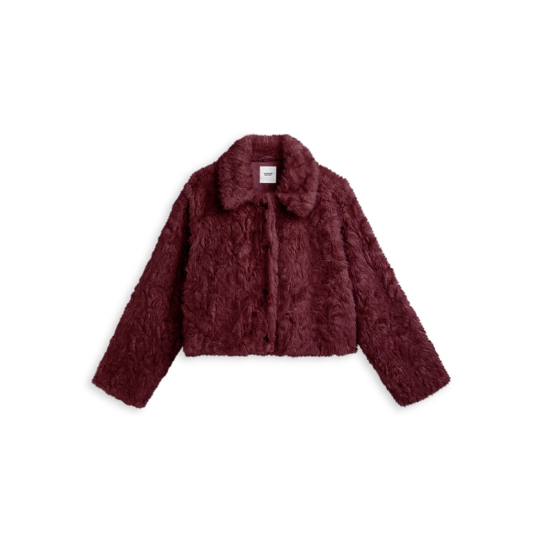Dark Burgundy Faux Fur Jacket - 1s1320