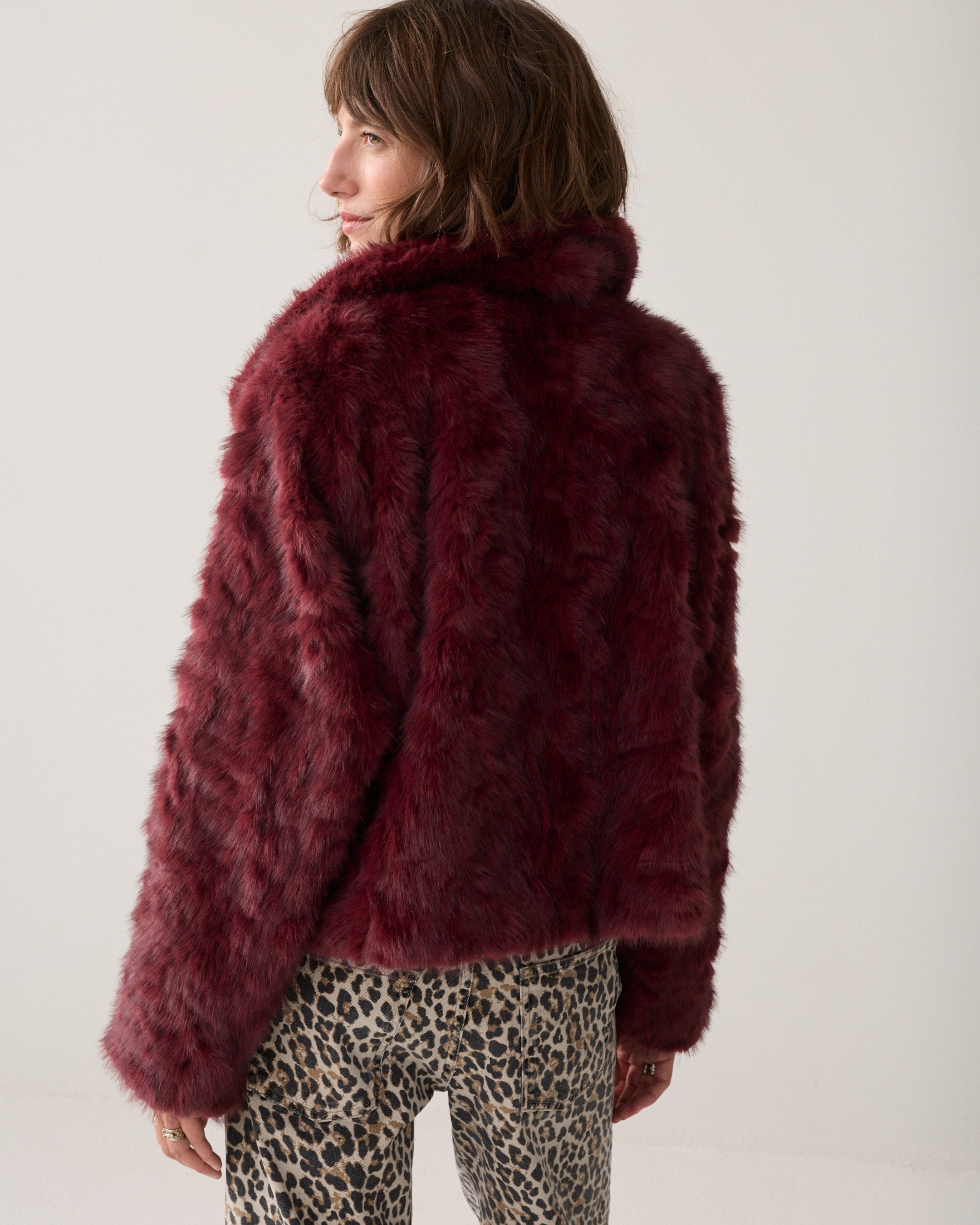 Dark Burgundy Faux Fur Jacket - 1s1320