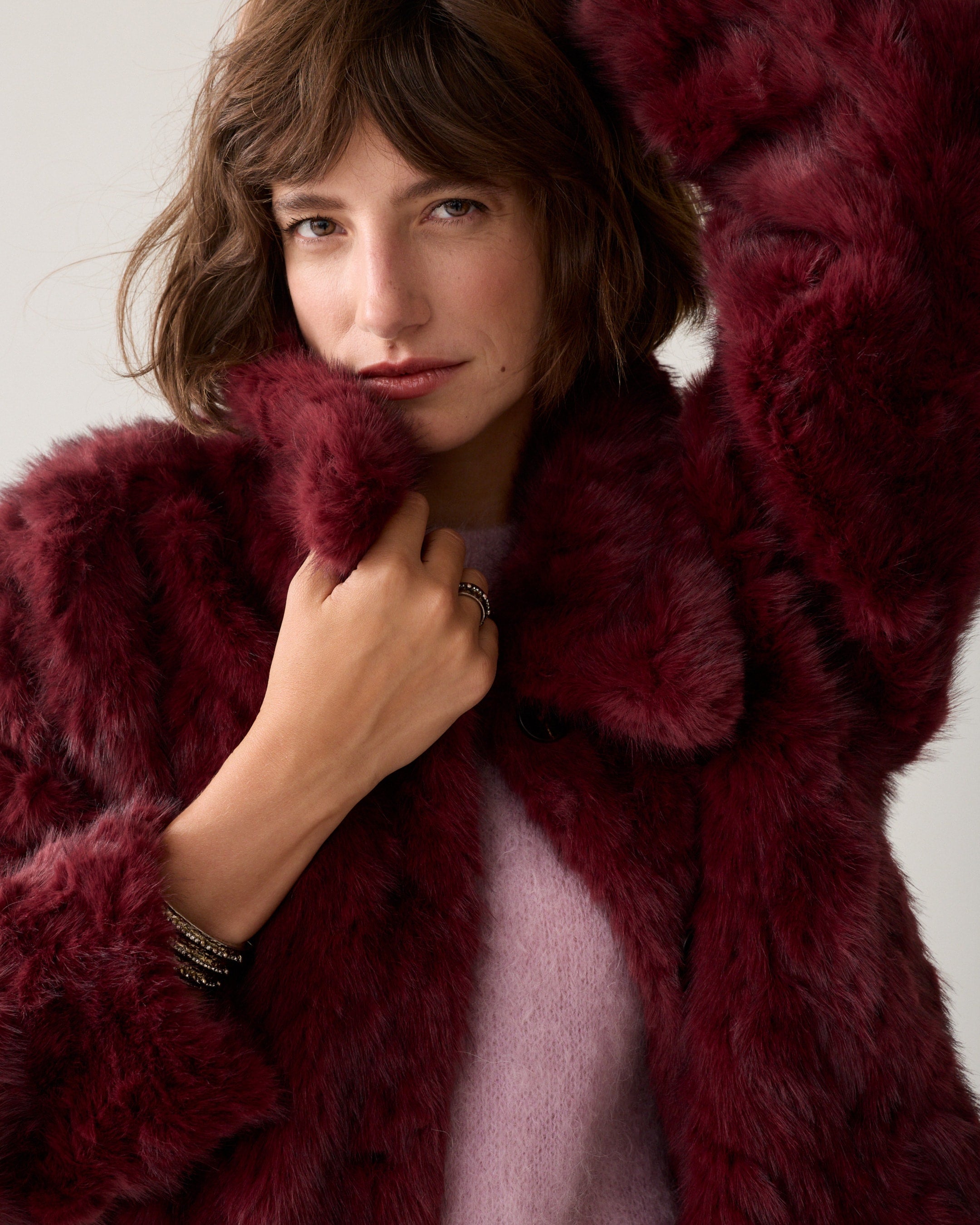 Dark Burgundy Faux Fur Jacket - 1s1320