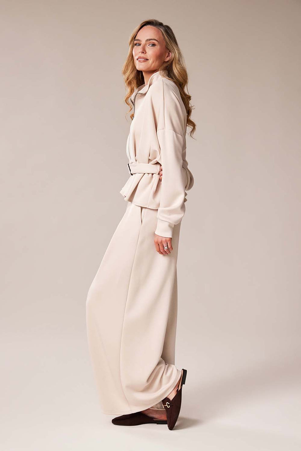 Beige Wide Leg Trousers - 20110