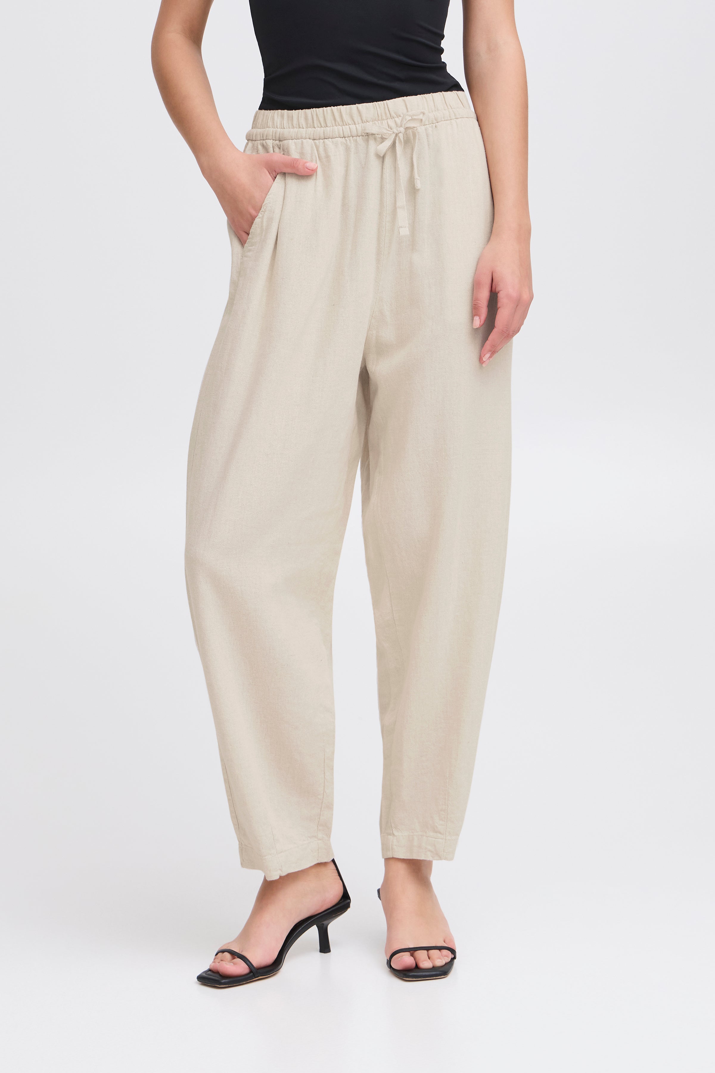 Linno Natural Ecru Barrel Pants - 20122913