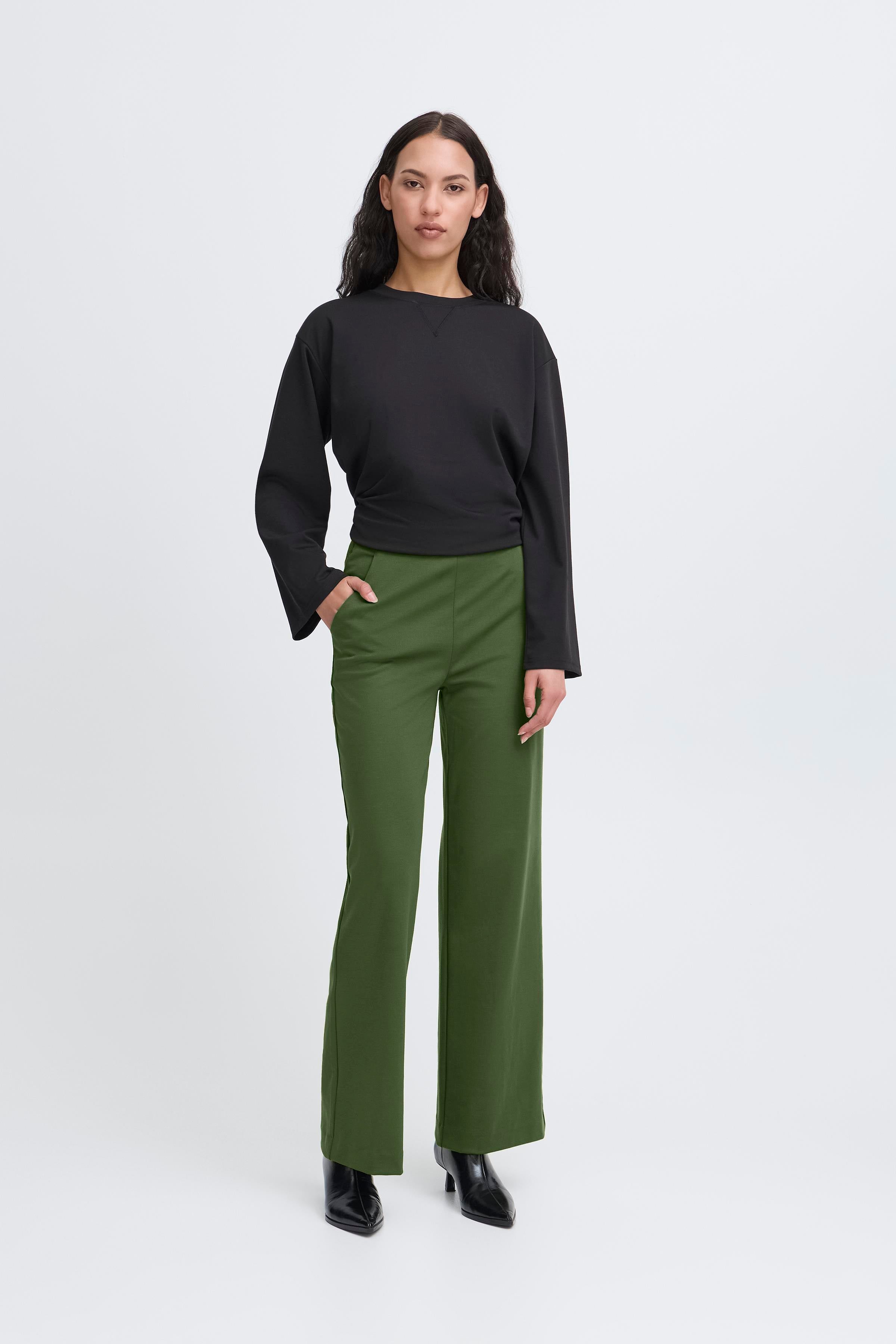 Kate Wide Rifle Green Trousers - 20123476