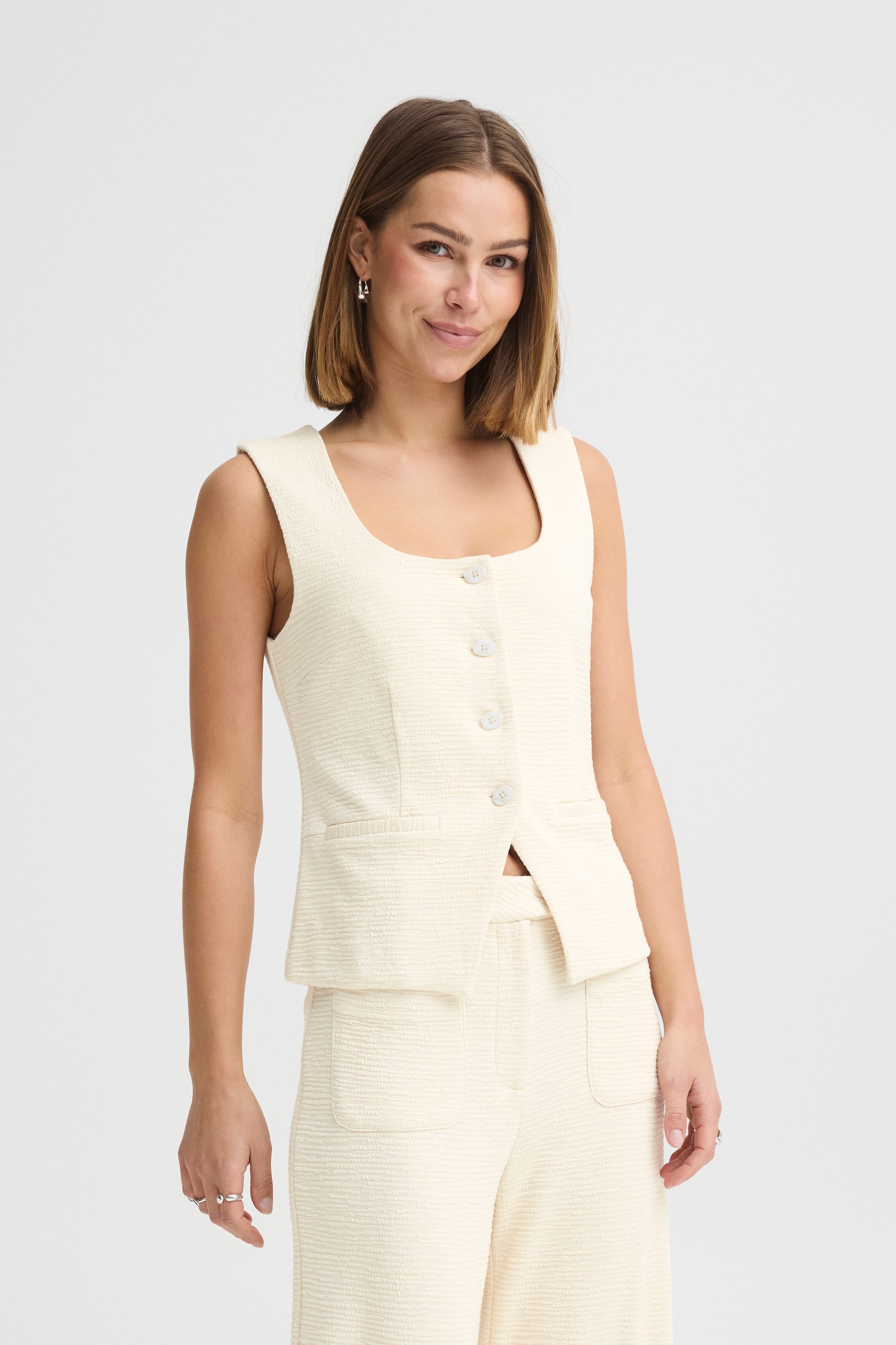 Shop ICHI Kate Lumina Almond Milk Waistcoat - 20125612 | Vanity Fair