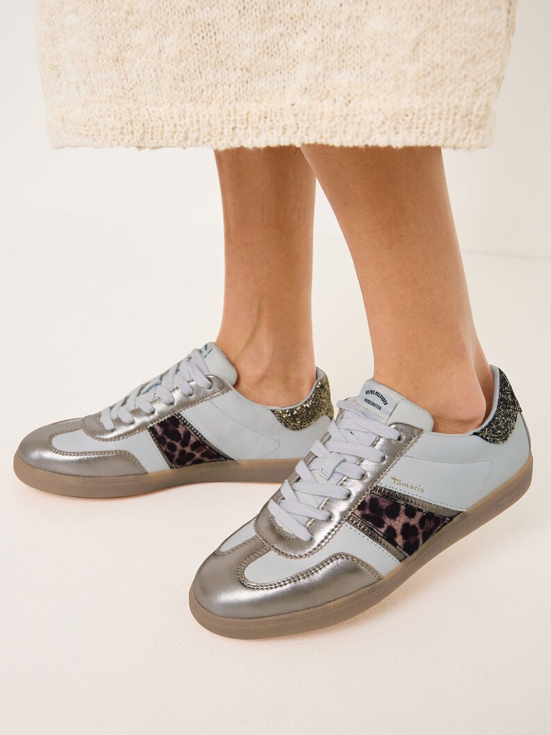 White/Gold/Animal Print Trainer - 23624