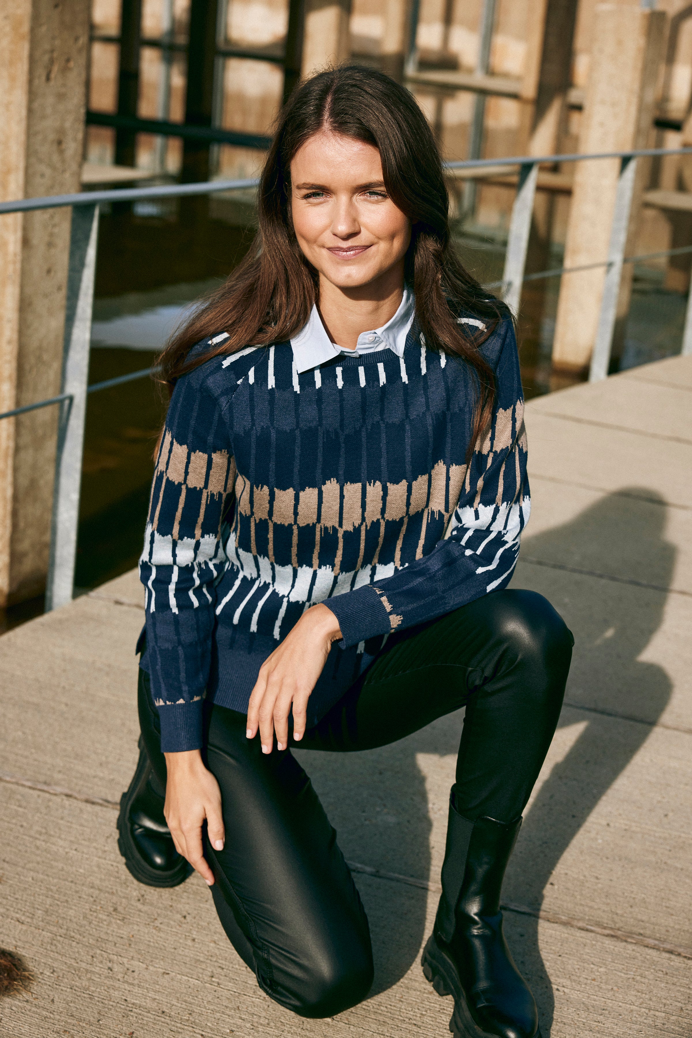 Navy Patterned Sweater - 06417