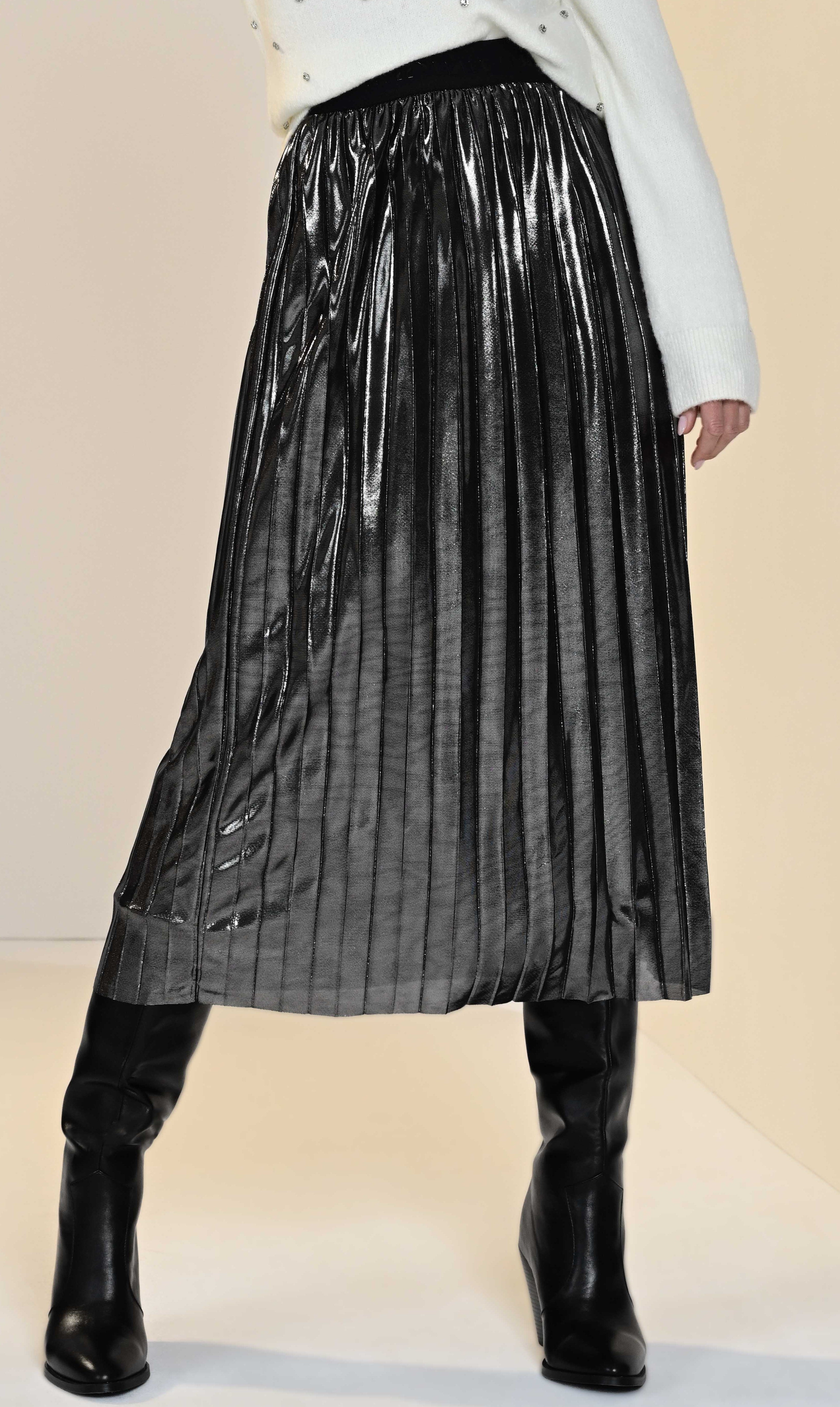 Black Metallic Pleat Skirt - 65047