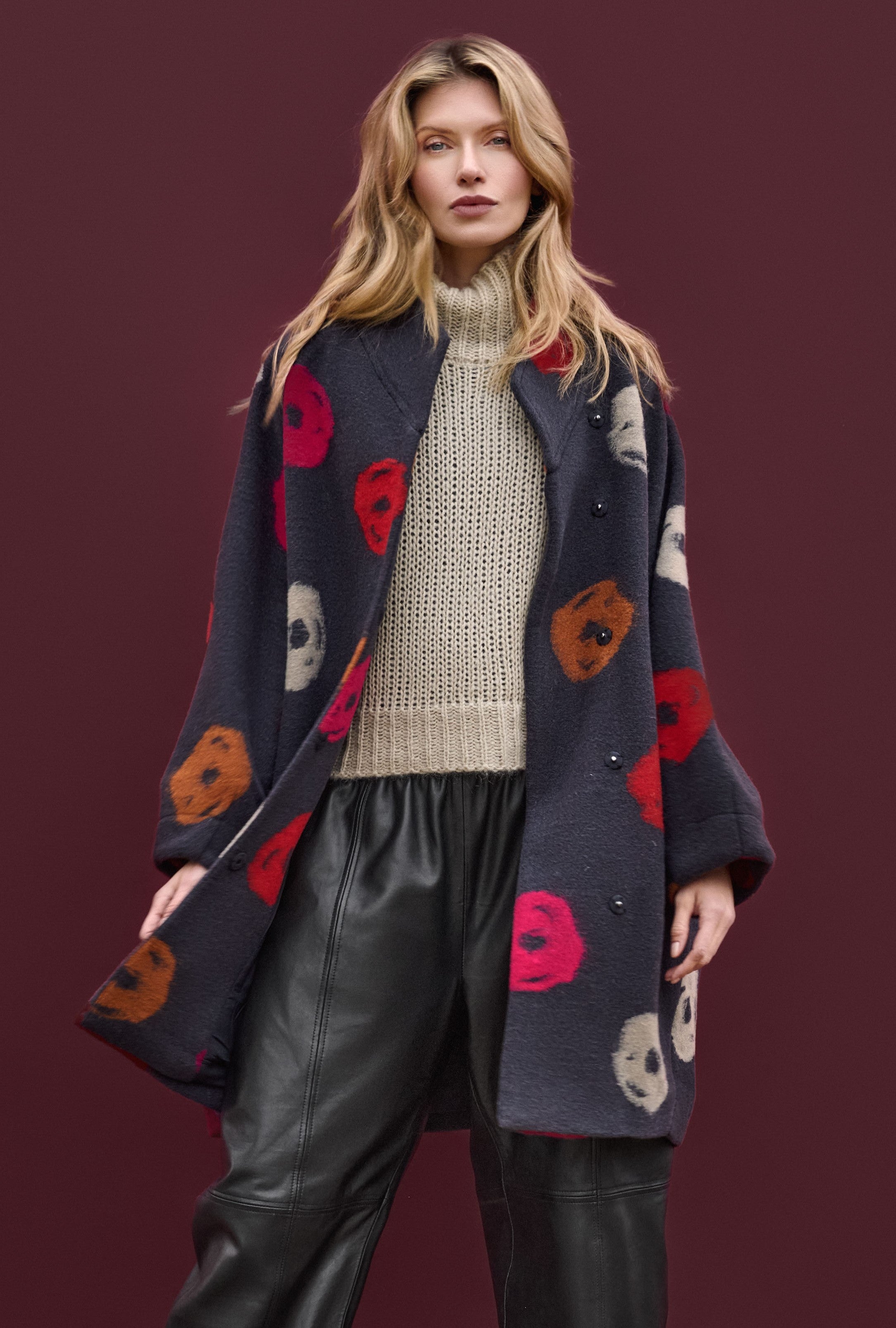 Grey Print Coat - 87146