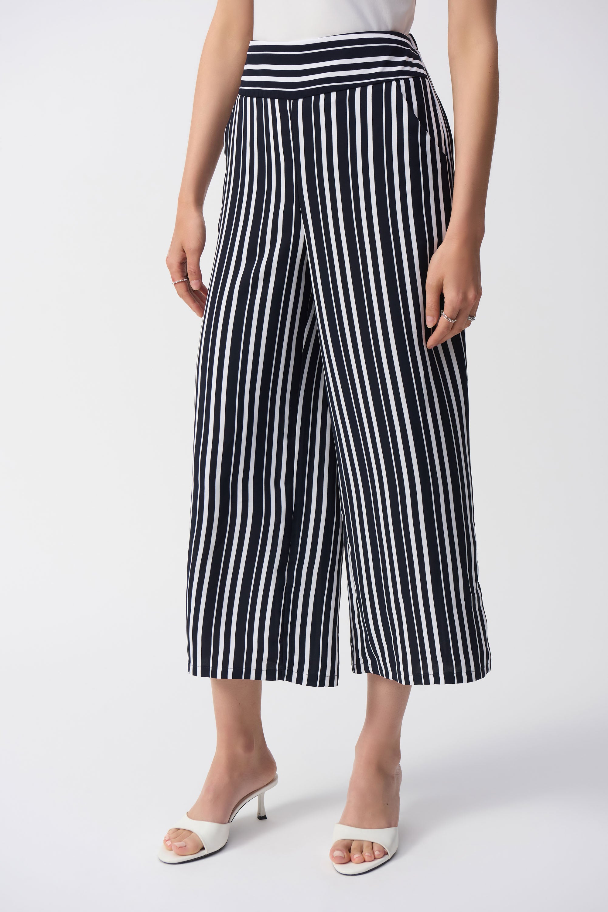 Navy Striped Crop Trousers - 251162