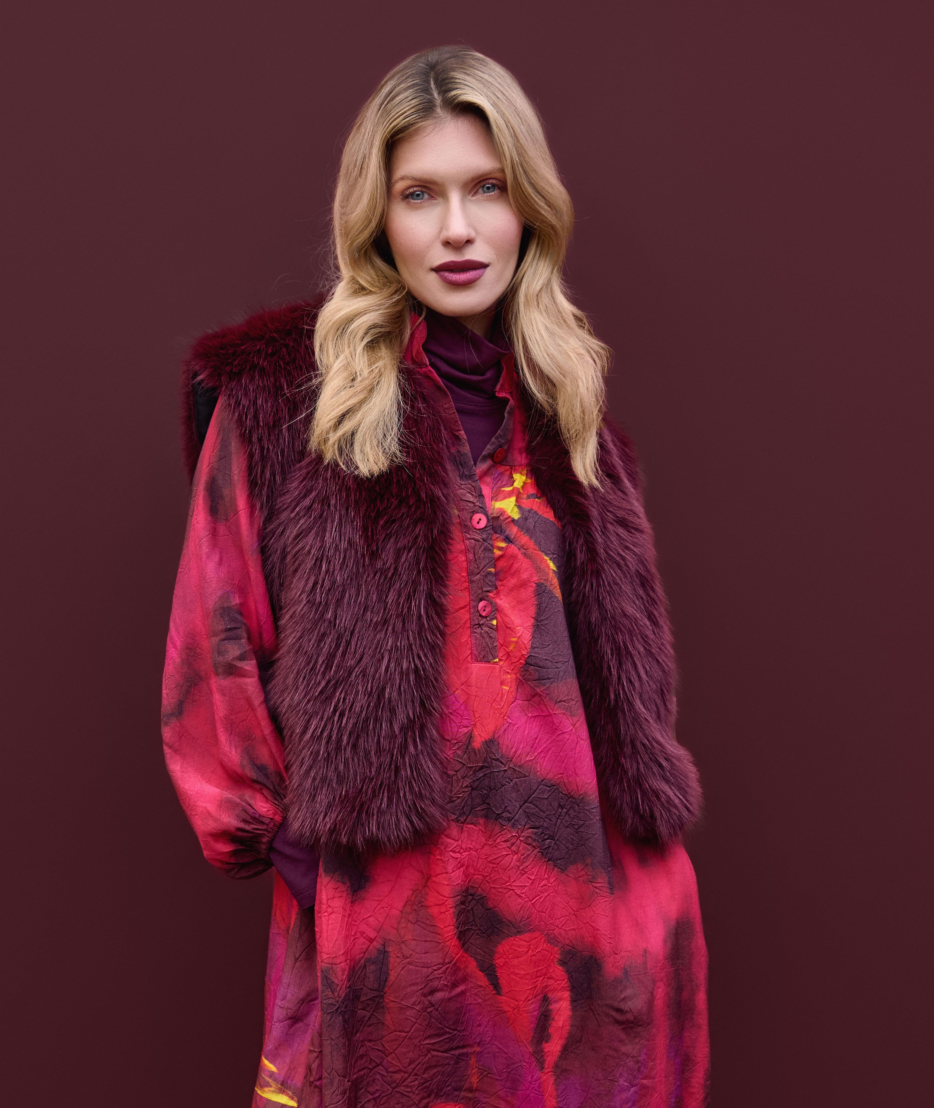 Prune Faux Fur Waistcoat - 89610