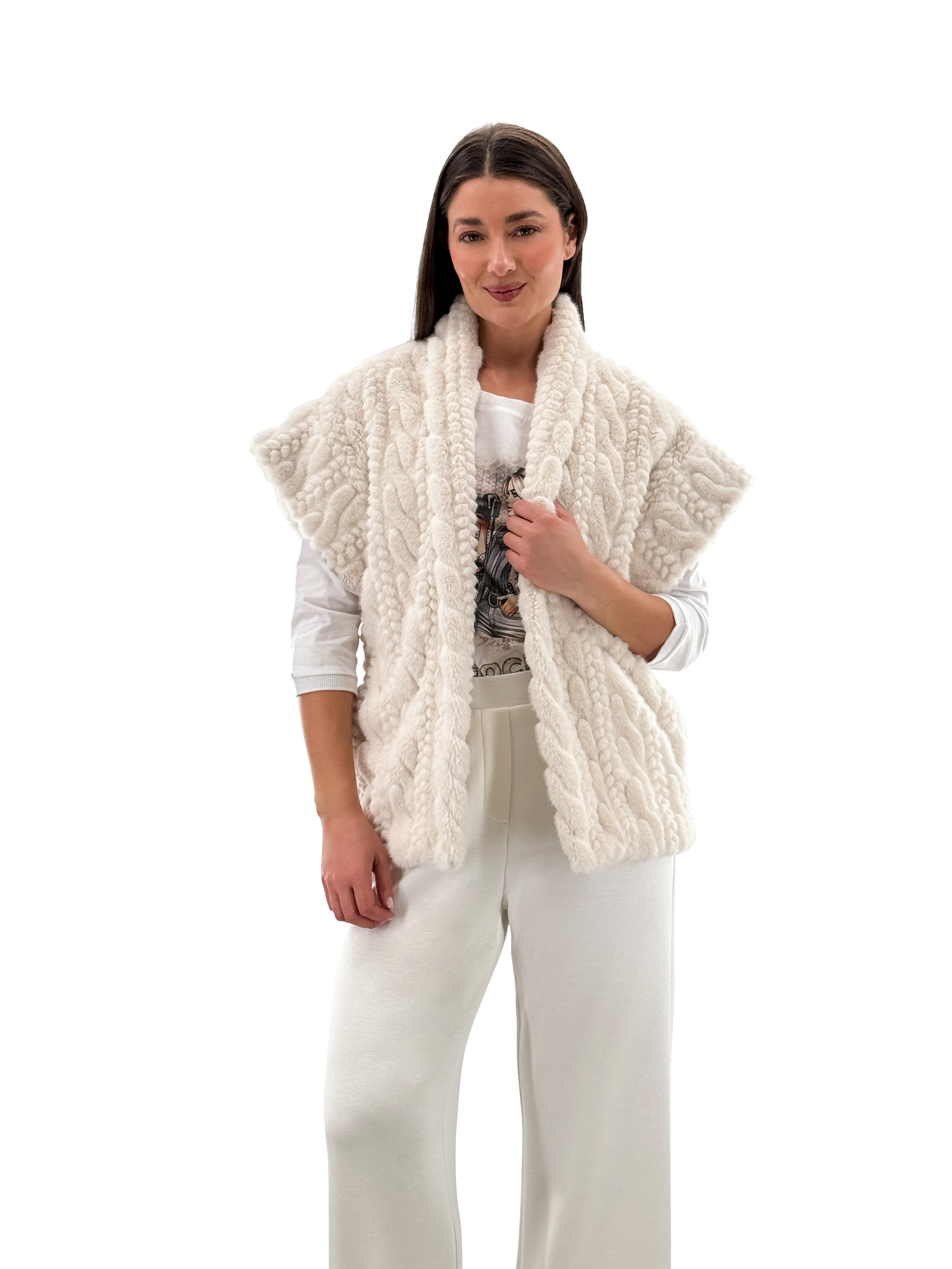 Cream Textured Gilet - 247