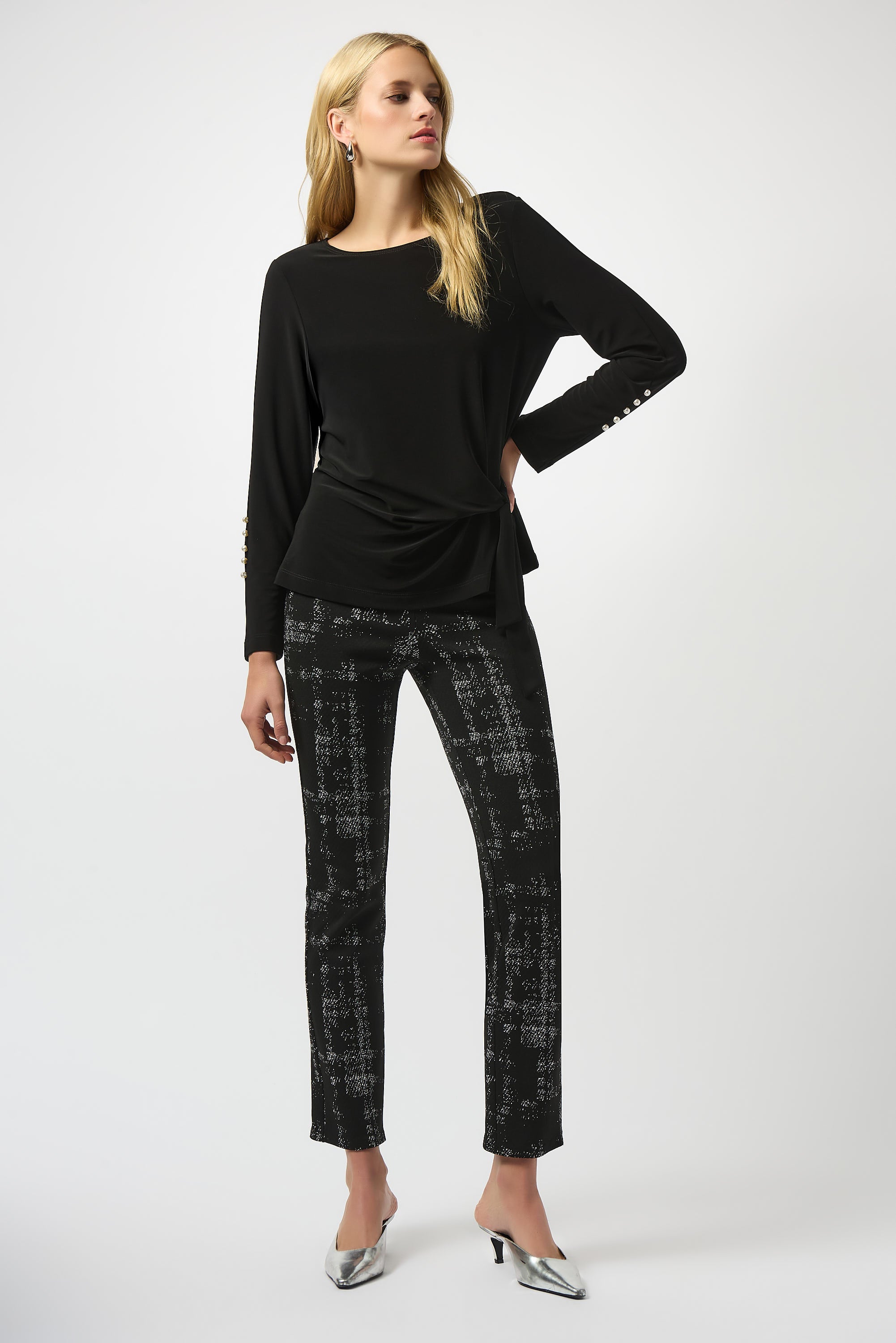 Black & Off White Print Pants - 253179