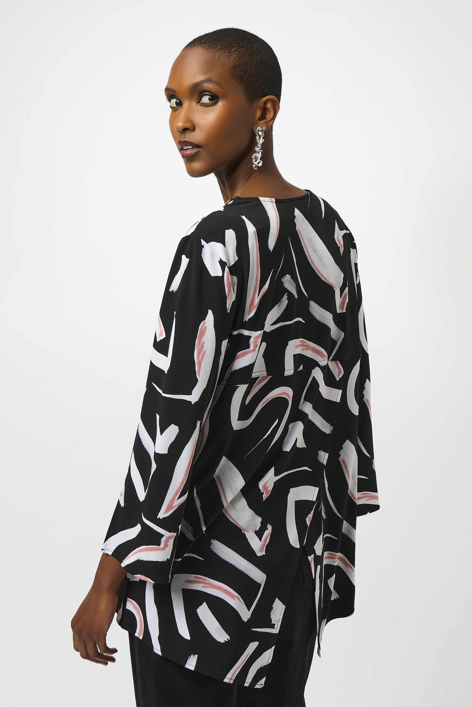 Black Print Zip Tunic Top - 253224