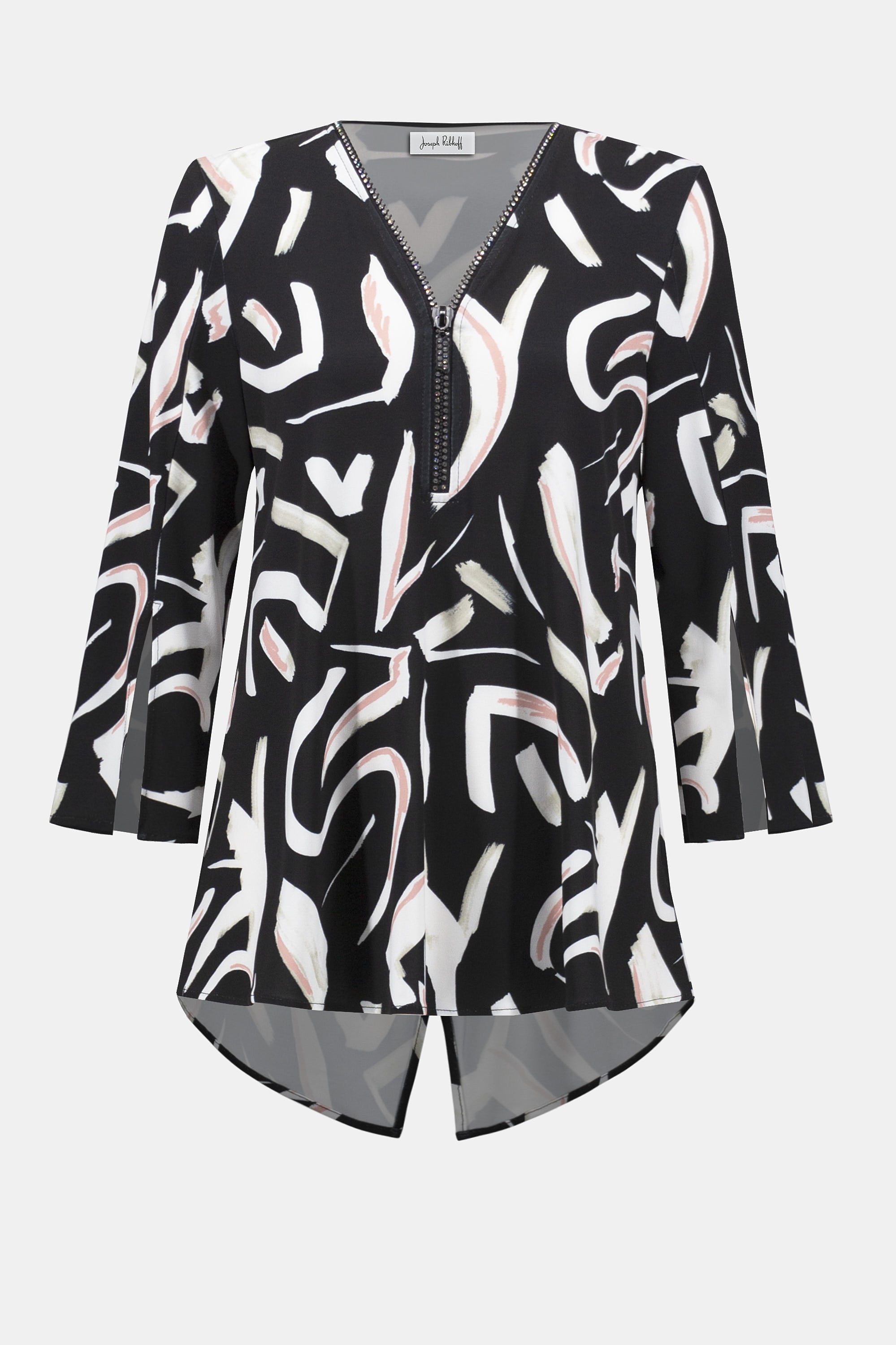 Black Print Zip Tunic Top - 253224
