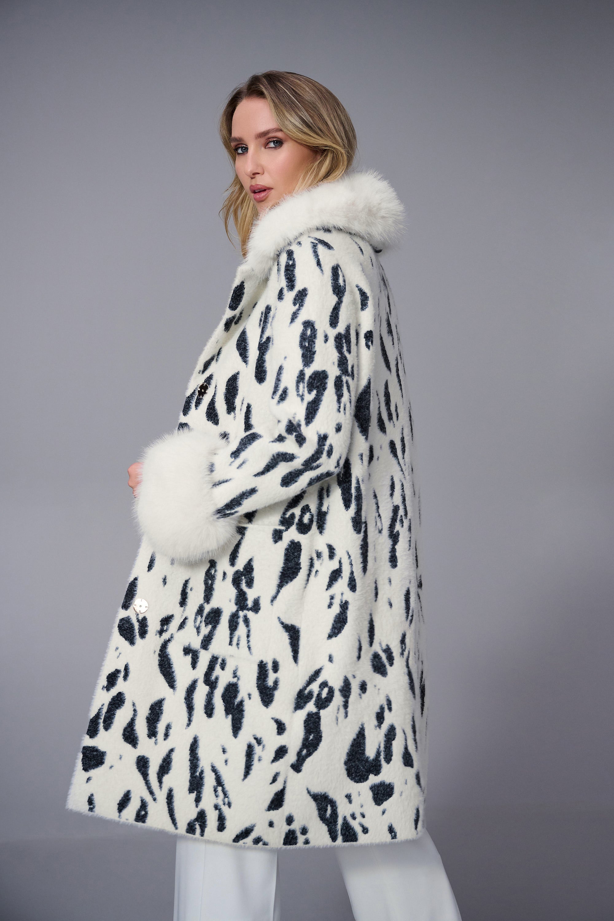 Winter White Animal Print Coat - 253904