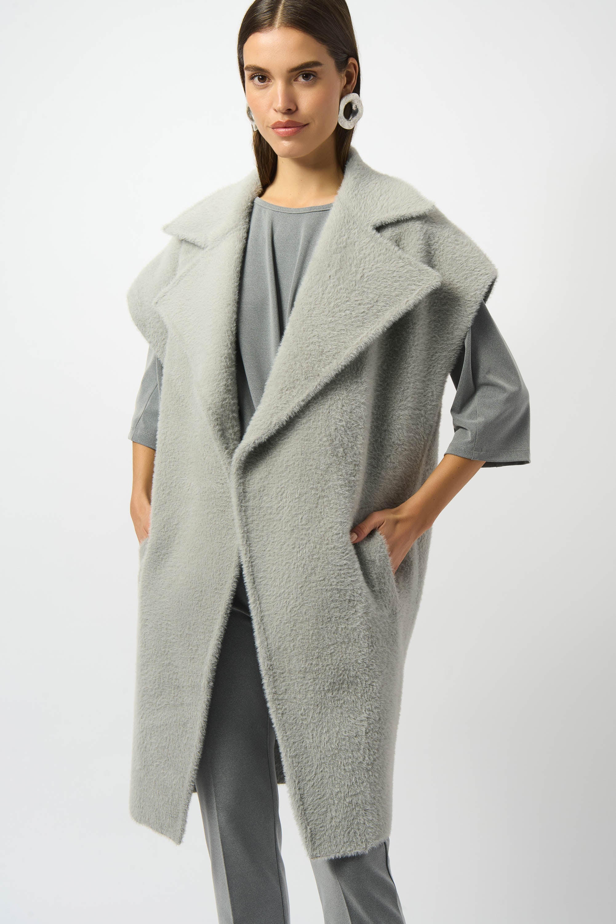 Light Grey Long Gilet - 253958