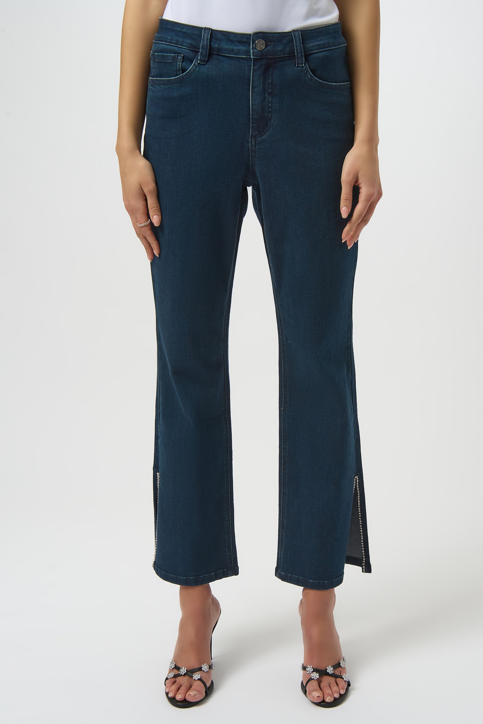 Dark Denim Slit Hem Jeans - 254917