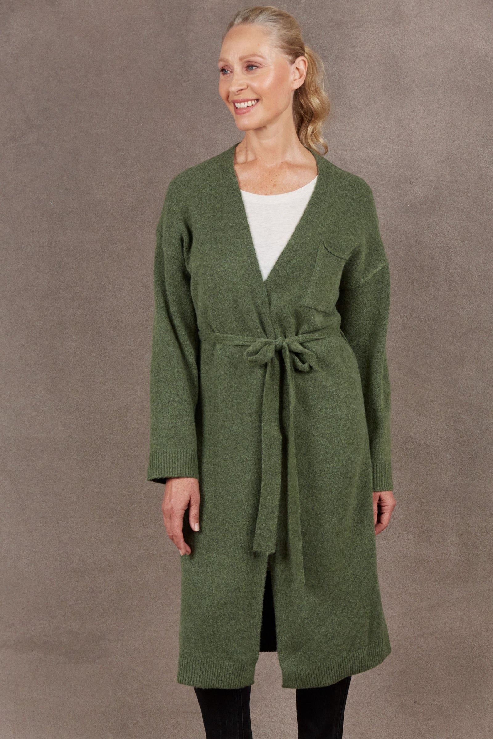 Paarl Long Tie Cardigan - Moss