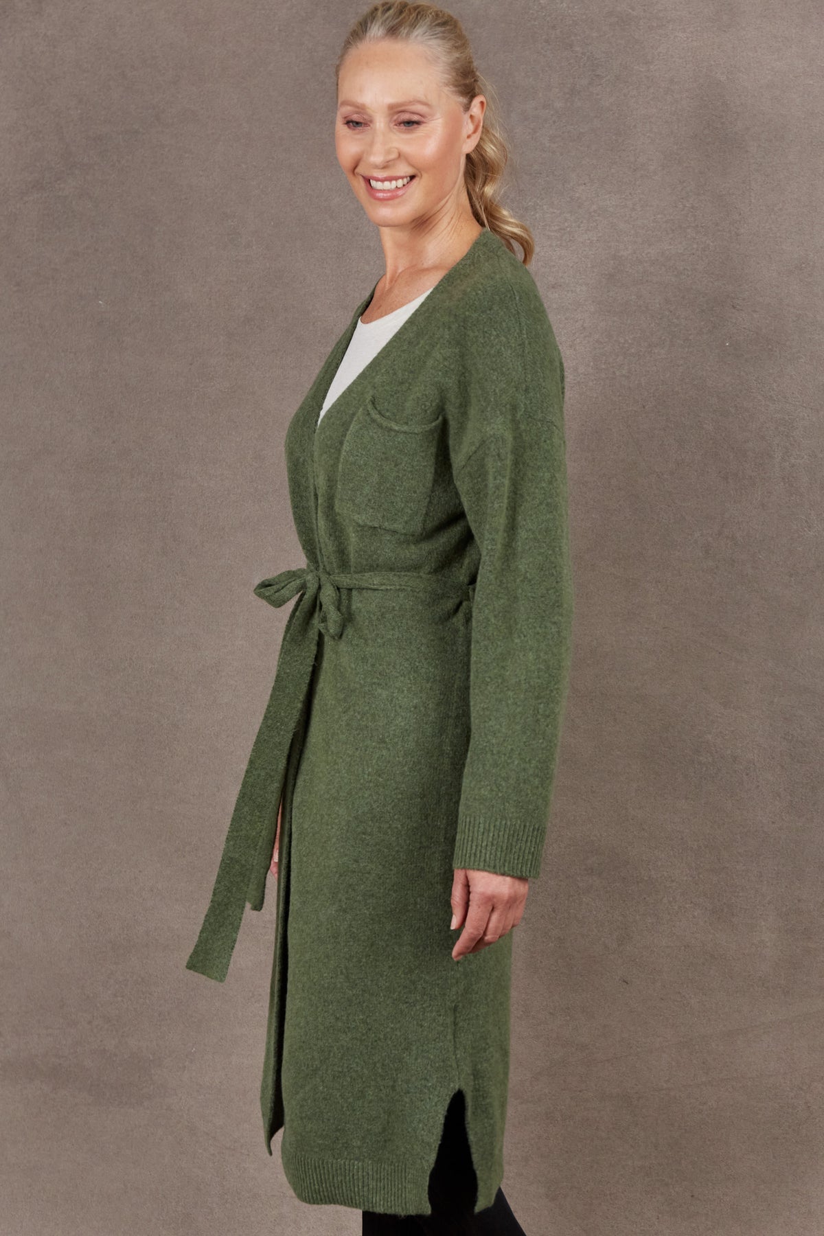 Paarl Long Tie Cardigan - Moss