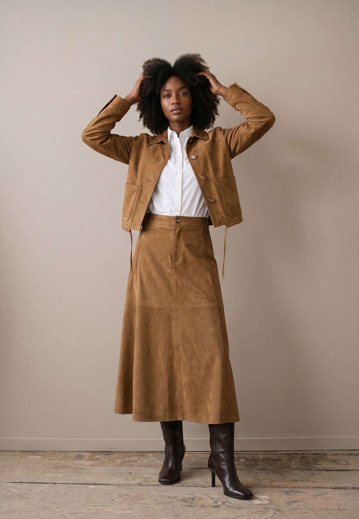 Salted Caramel Faux Suede Skirt - 26083832