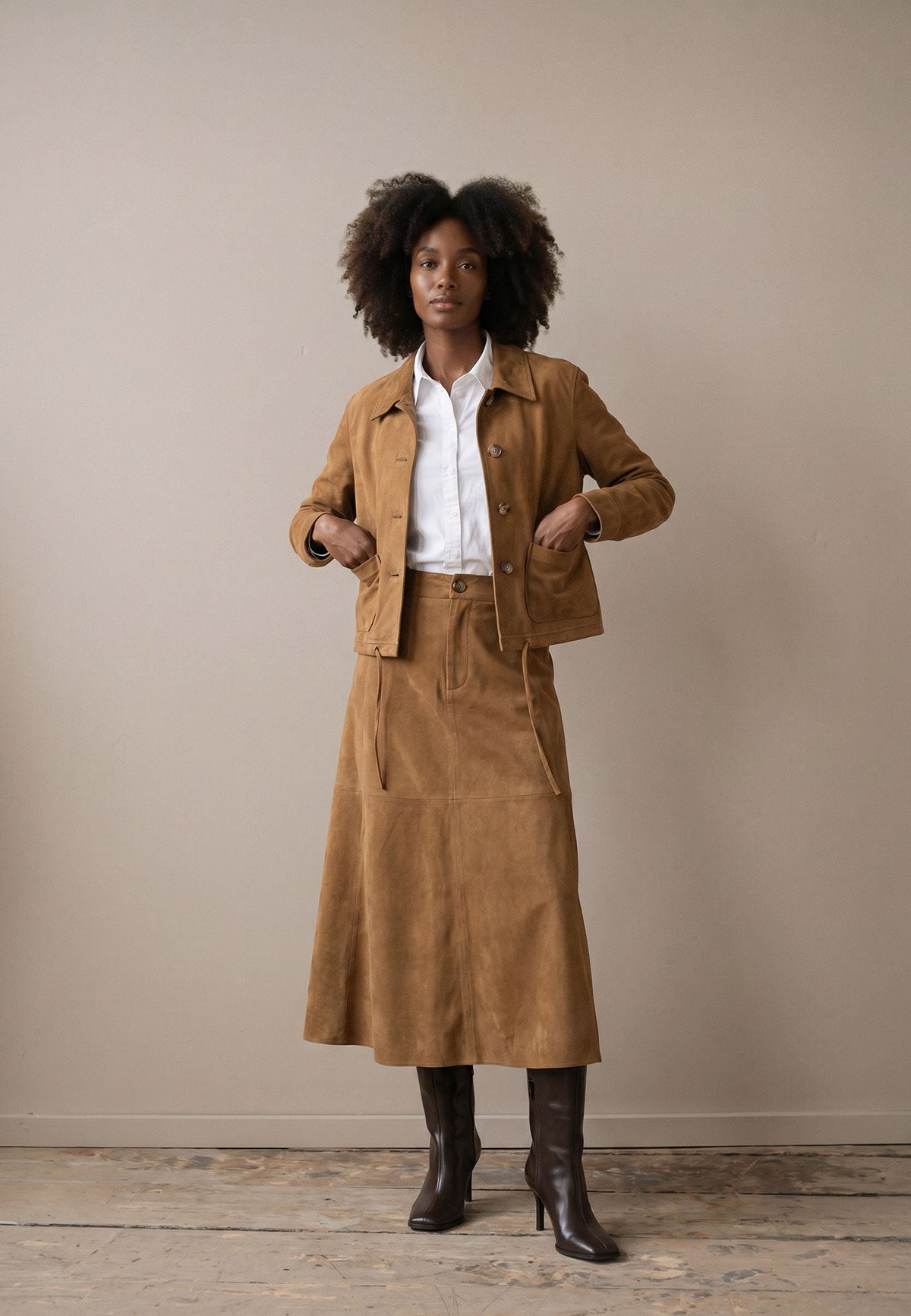 Salted Caramel Faux Suede Jacket - 26085832