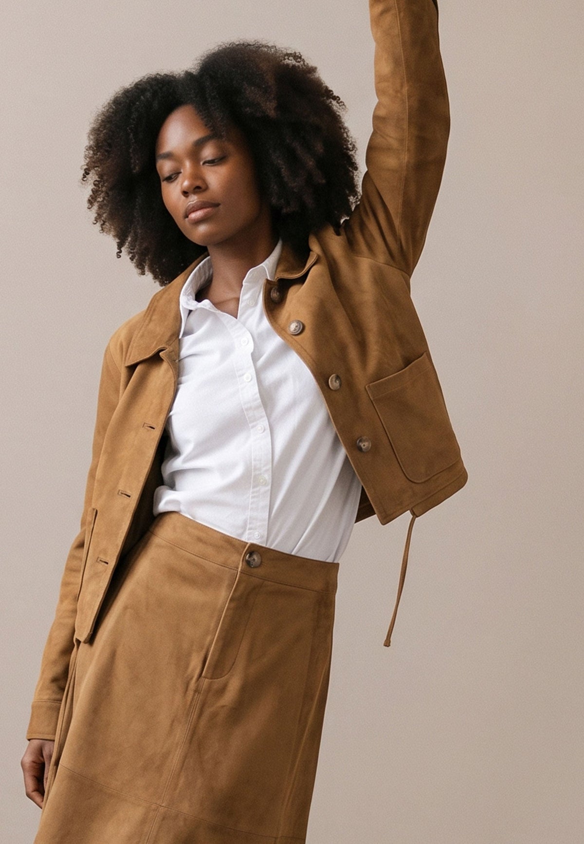 Salted Caramel Faux Suede Jacket - 26085832