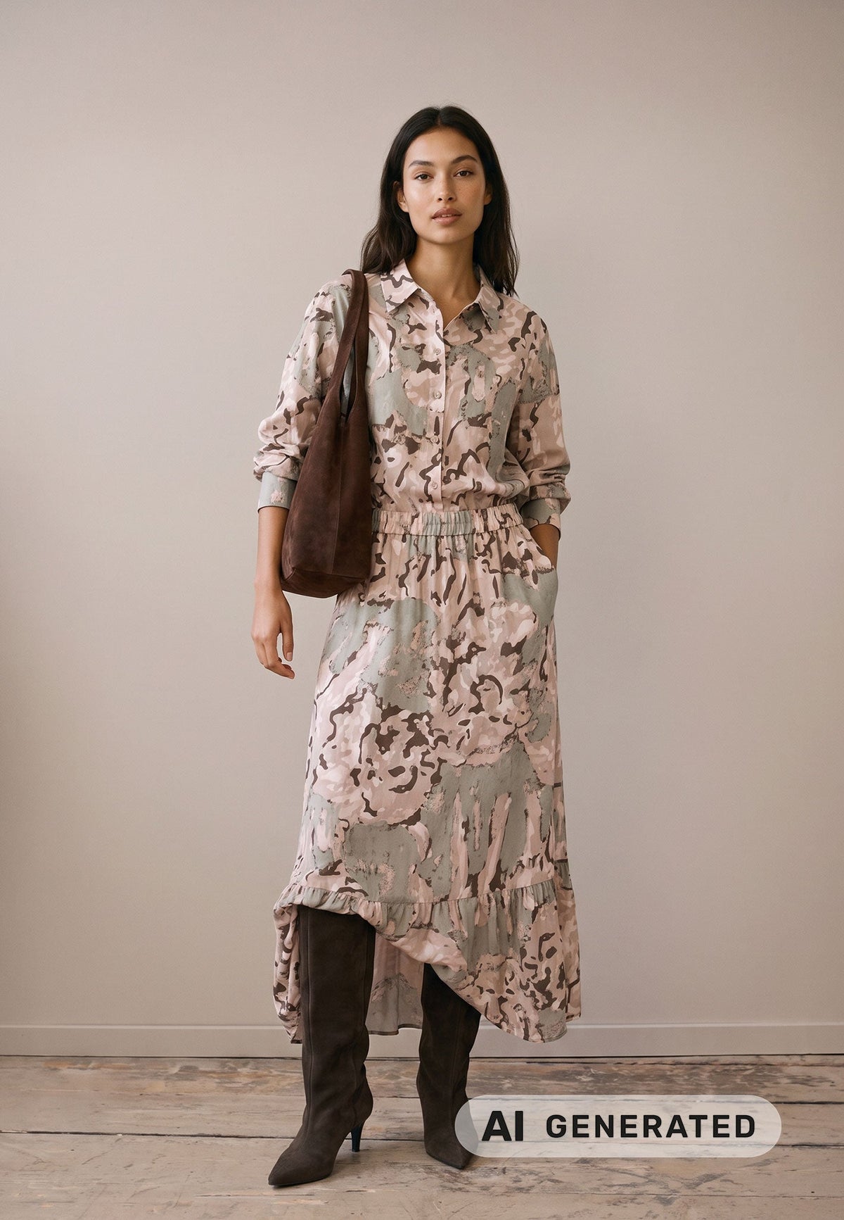 Dusty Green Lion Tiered Skirt - 26093971