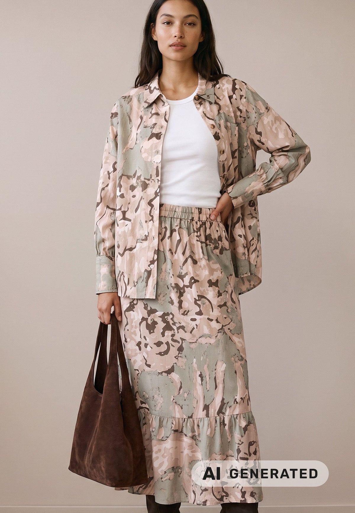 Dusty Green Lion Tiered Skirt - 26093971