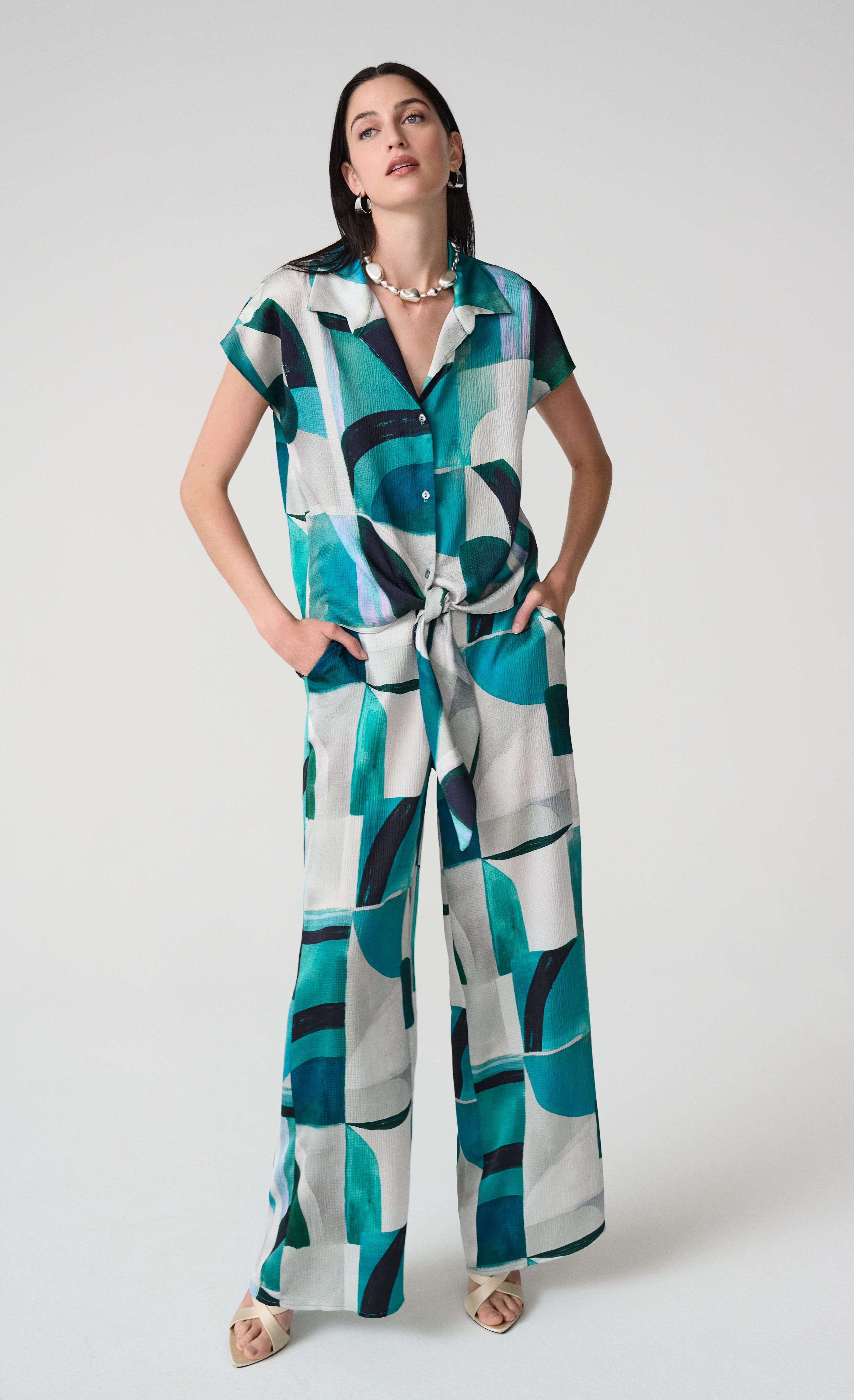 Green Geometric Print Pants - 261042