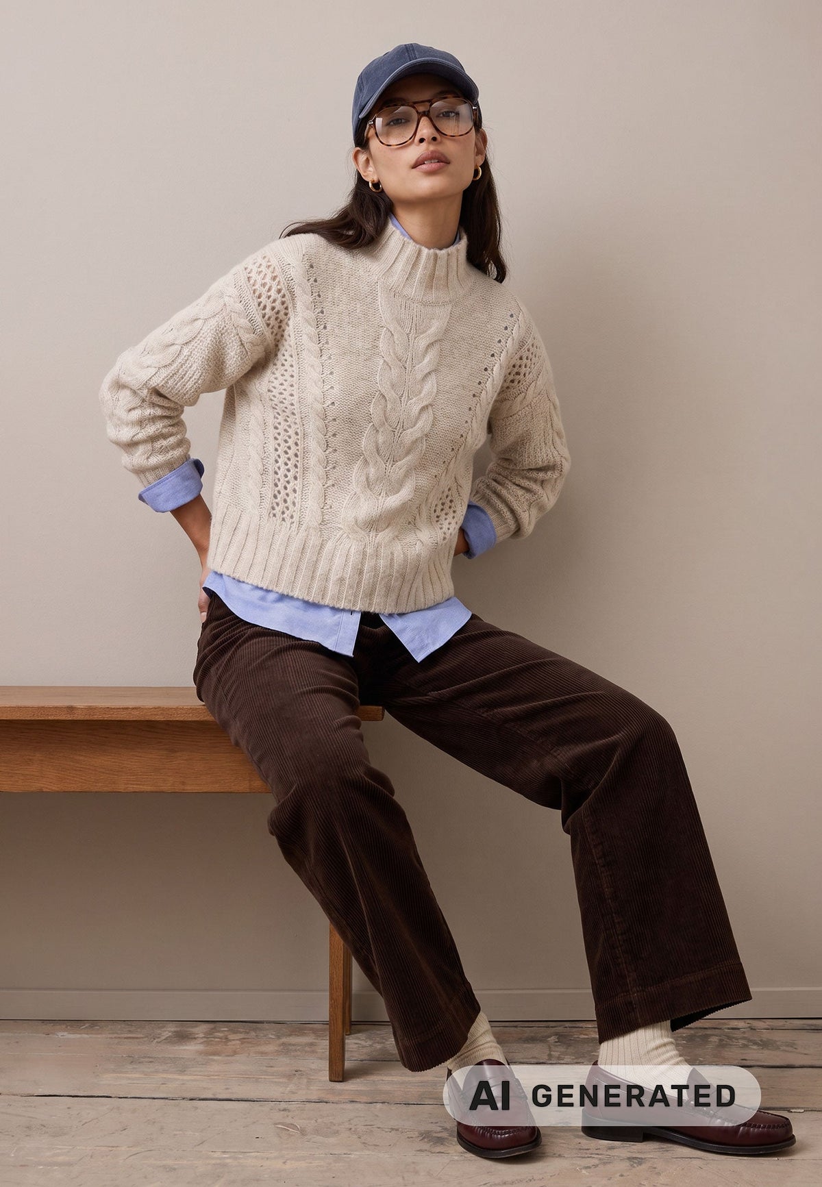 Neutral Cable Knit Pullover - 26107310