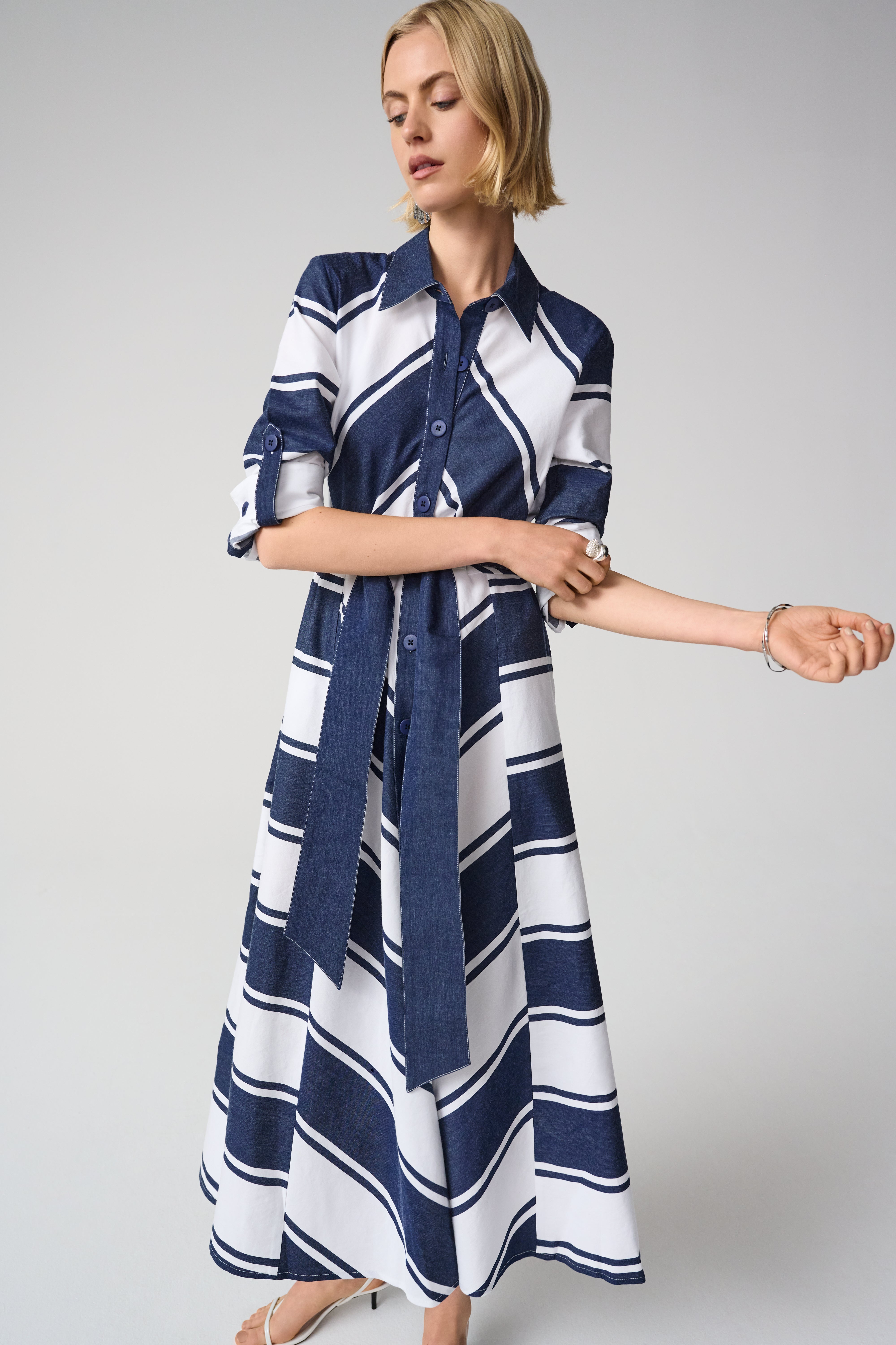 Navy & White Stripe Dress - 261936