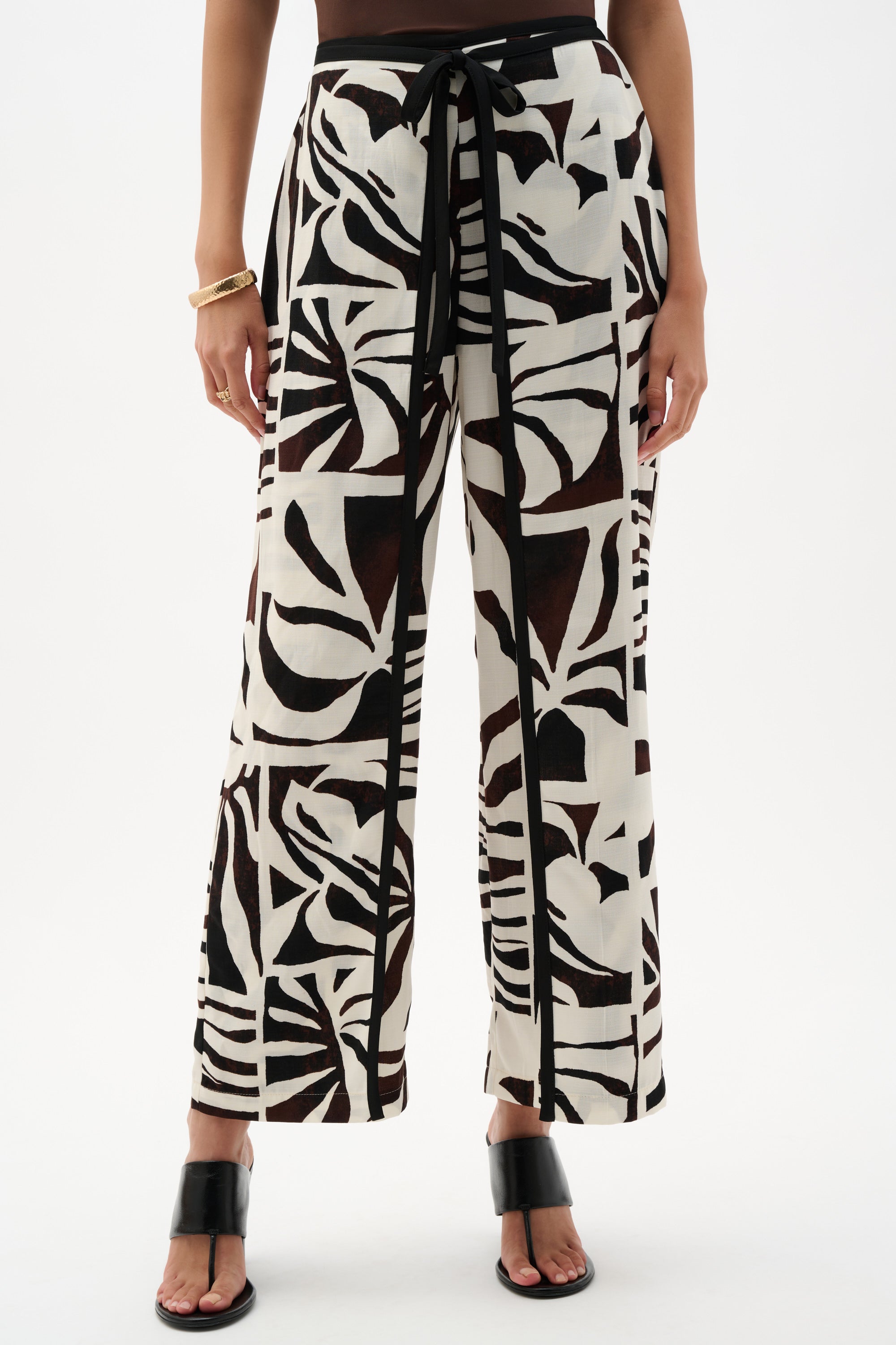 Beige Multi Print Trousers - 262056