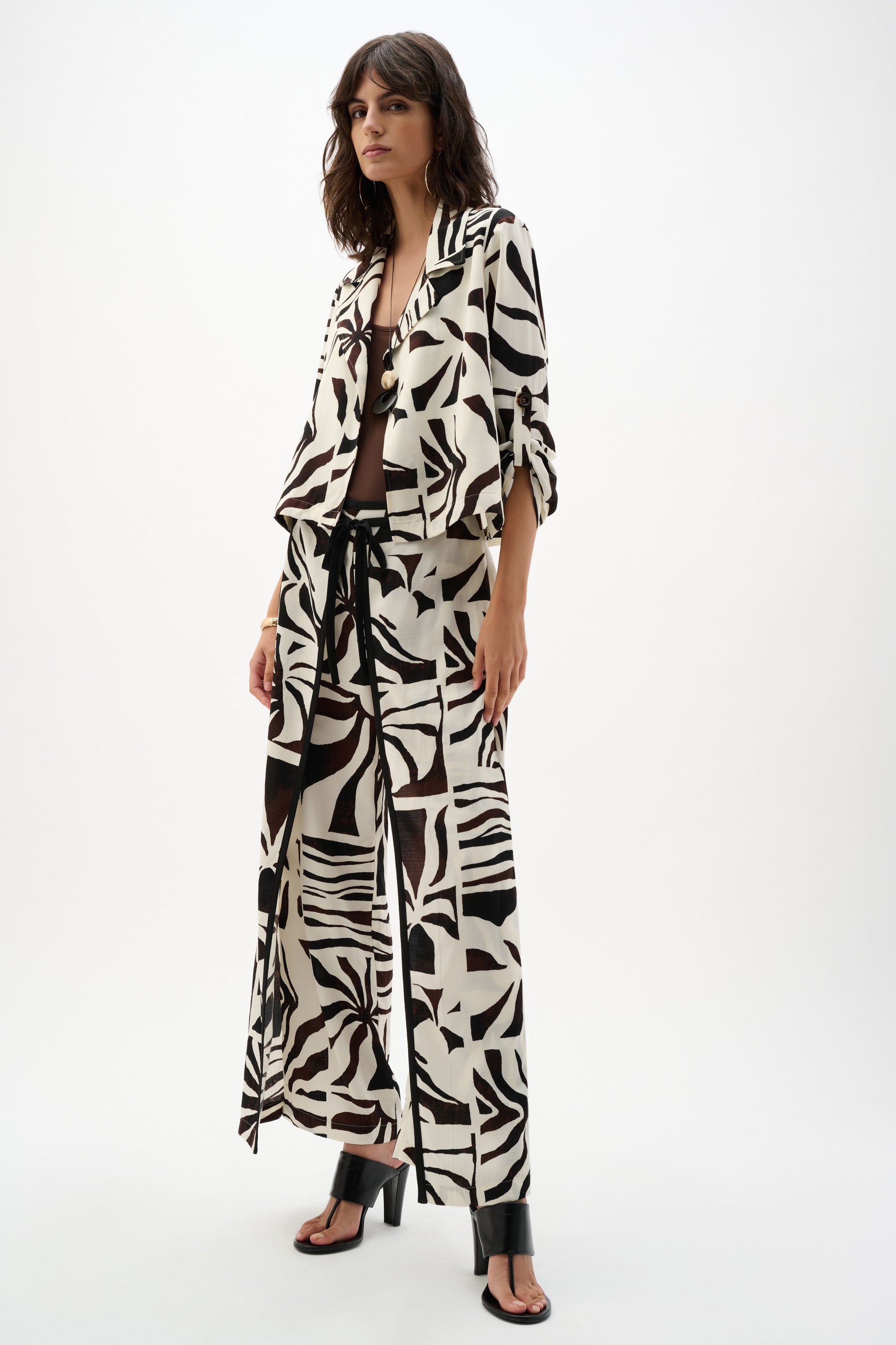 Beige Multi Print Trousers - 262056