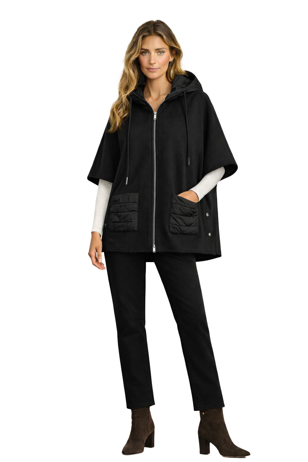 Black Poncho Coat - 262175