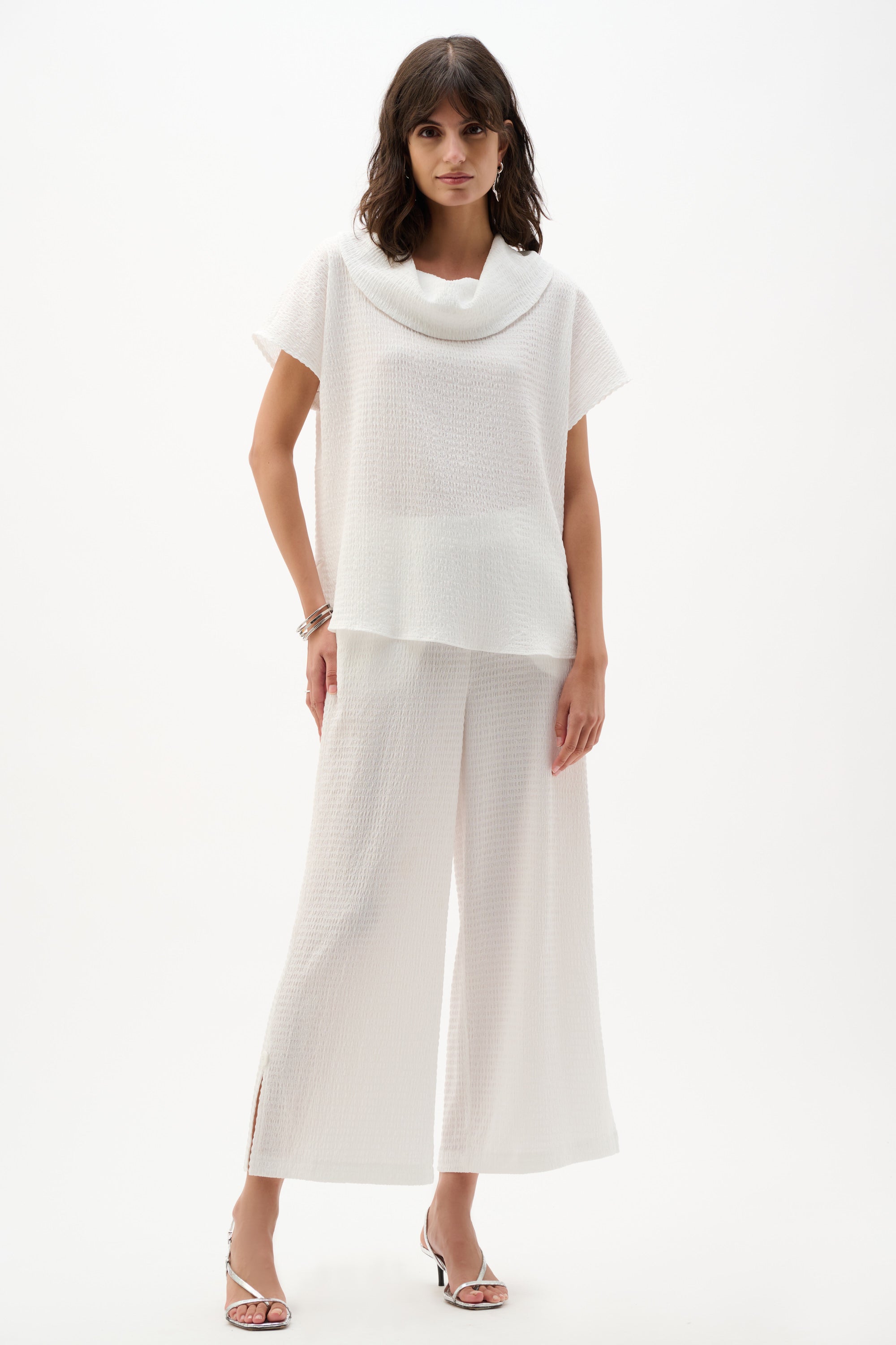 Off White Textured Cowl Neck Top - 262194
