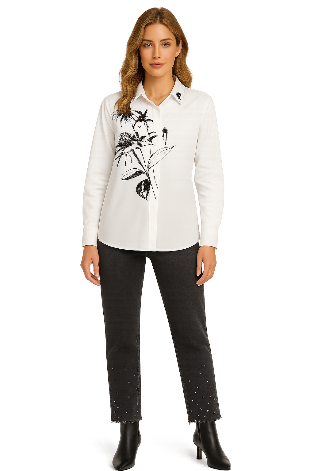 White Placement Print Shirt - 262291