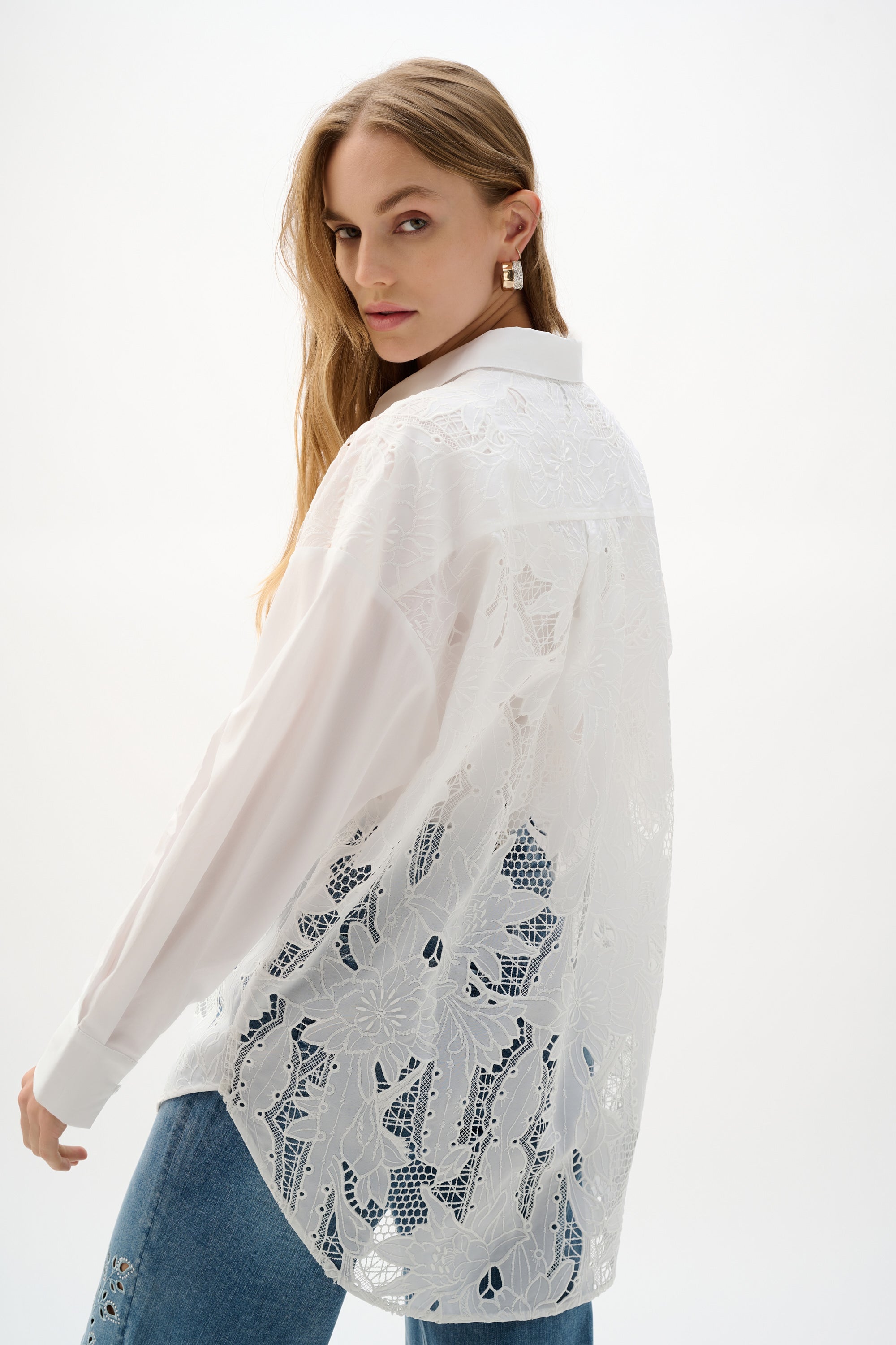 Oversized White Lace Shirt - 262952
