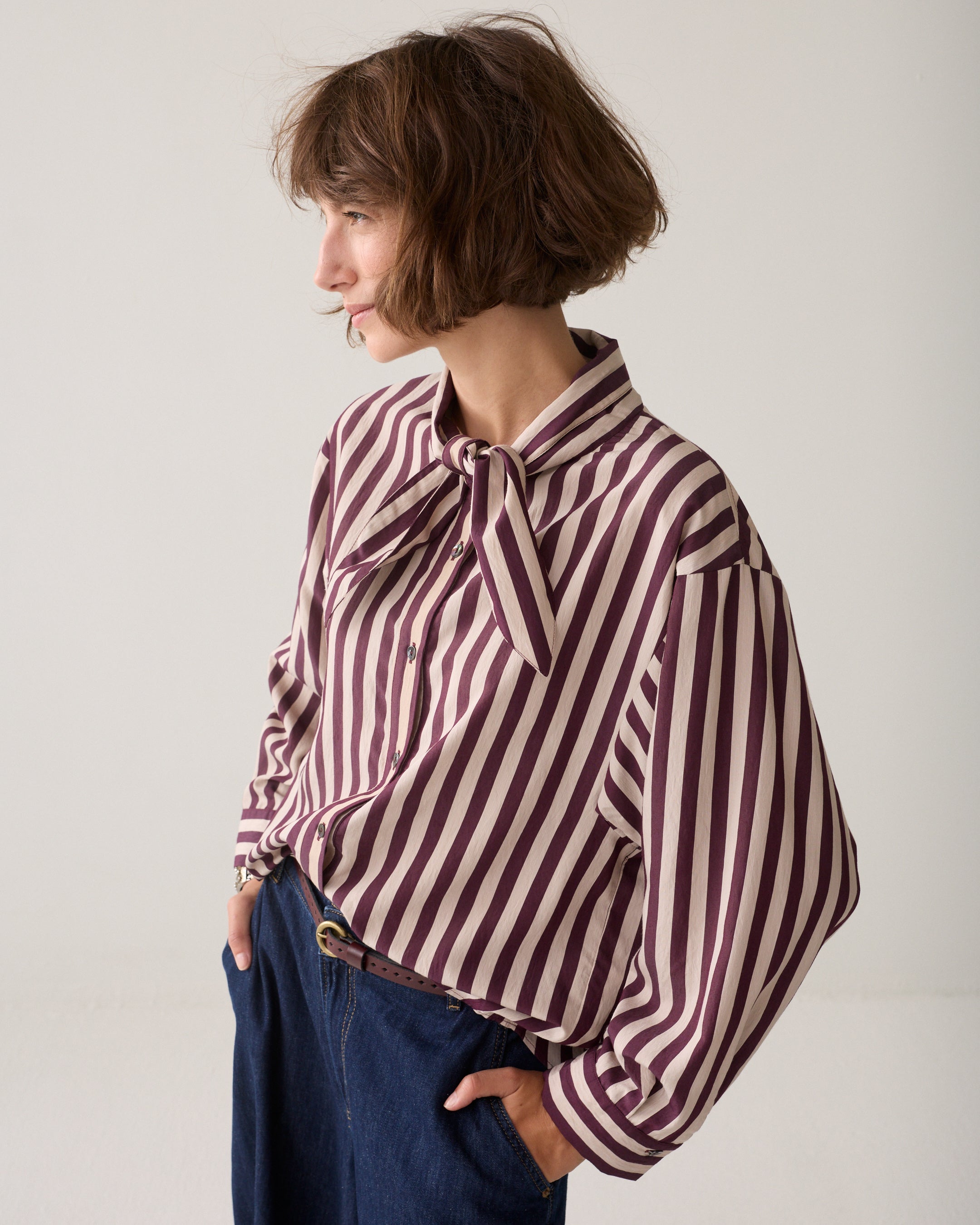Dark Burgundy Stripe Blouse - 2s3523